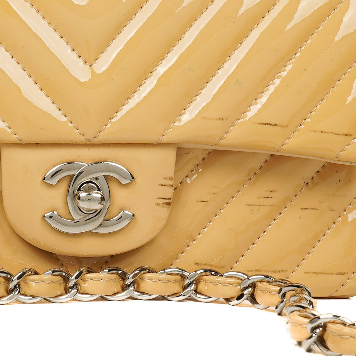 Chanel Mini Rectangular Patent Leather Chevron Single Flap Bag With Silver-Tone Hardware