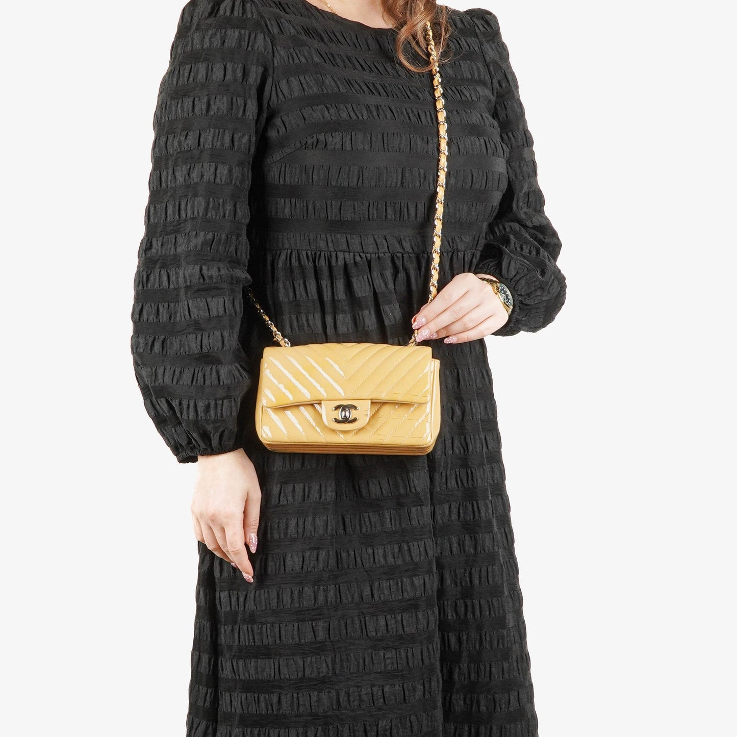 Chanel Mini Rectangular Patent Leather Chevron Single Flap Bag With Silver-Tone Hardware
