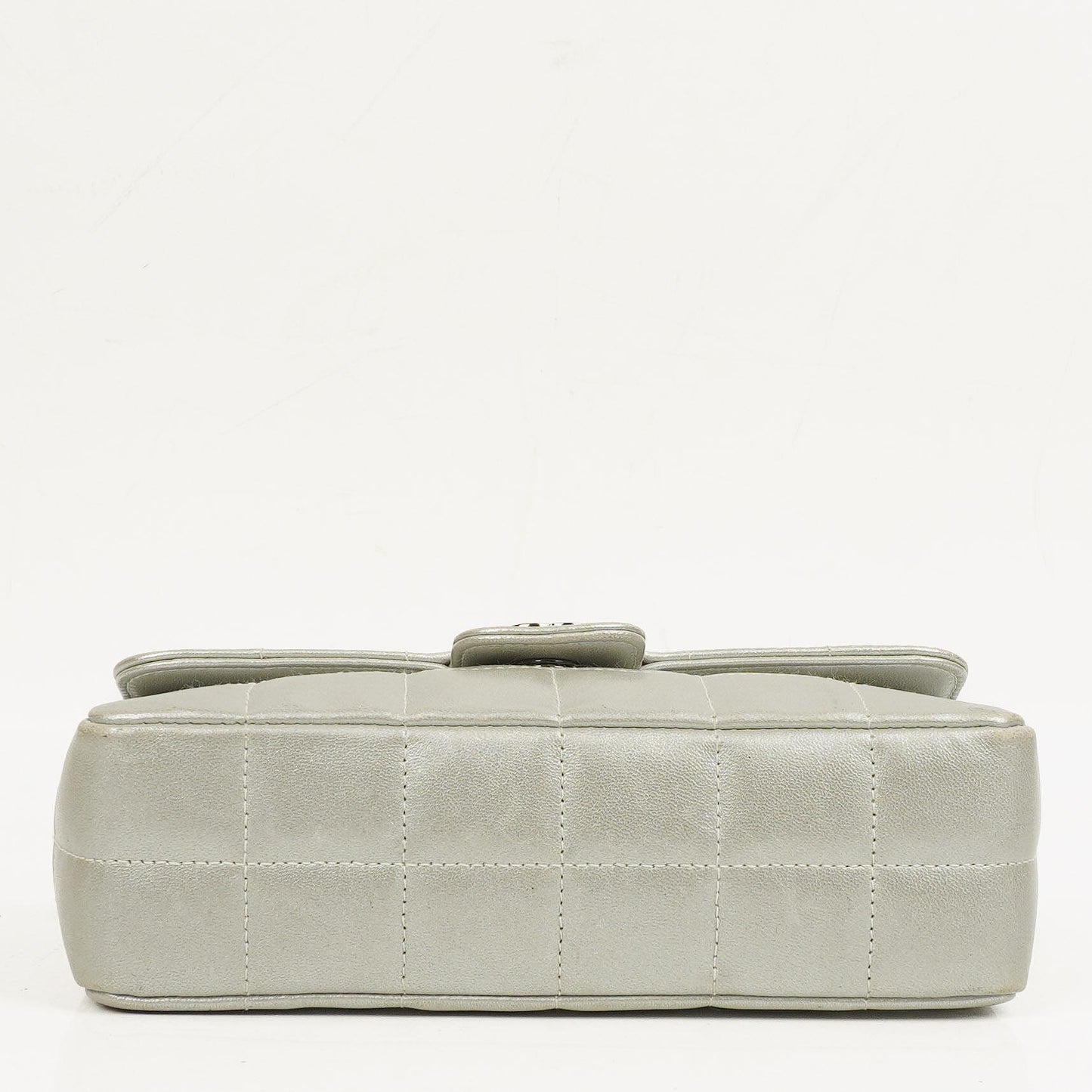 Chanel Mini Rectangular Single Flap Bag Flower Metalic Silver Quilted Lambskin SIlver Tone Hardware