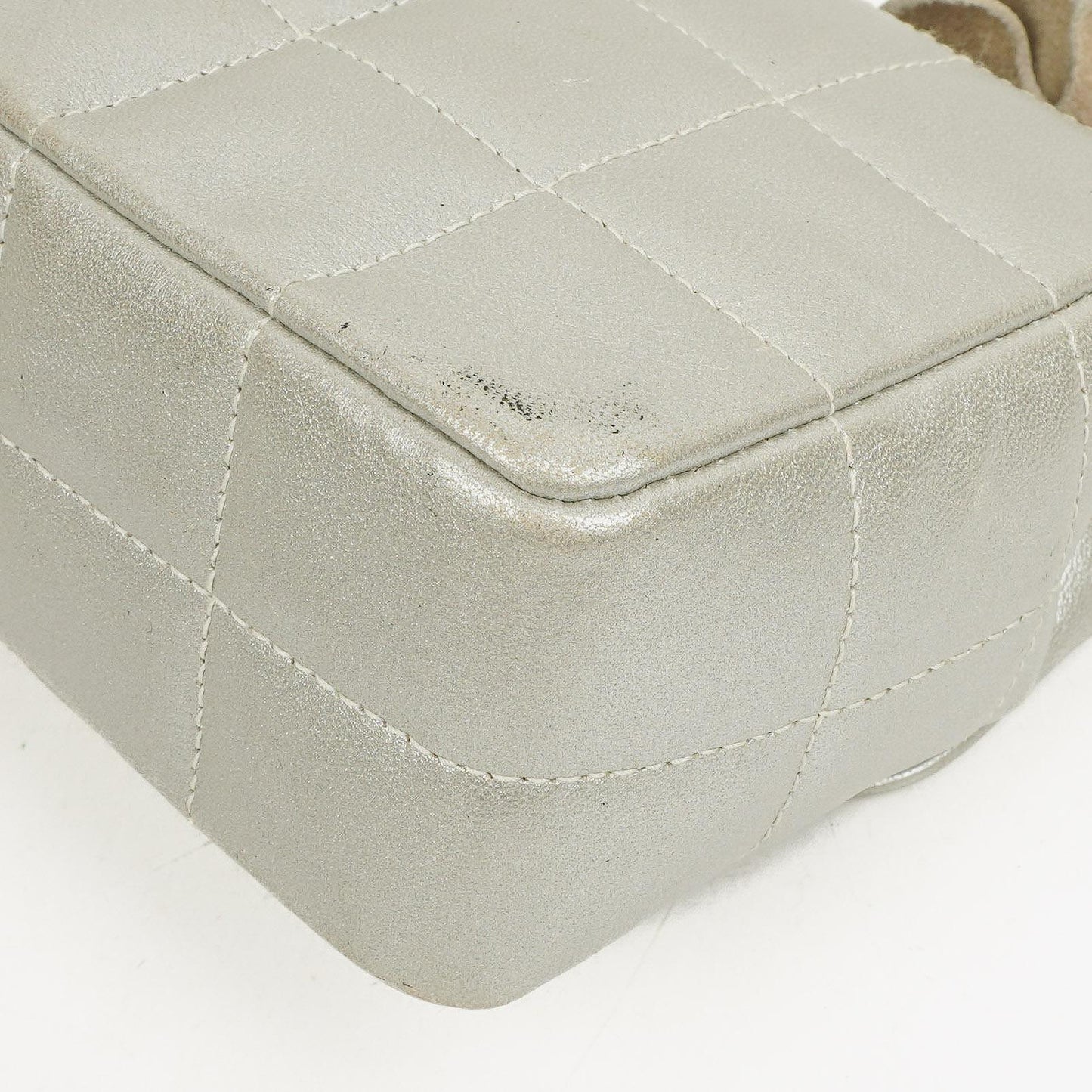 Chanel Mini Rectangular Single Flap Bag Flower Metalic Silver Quilted Lambskin SIlver Tone Hardware