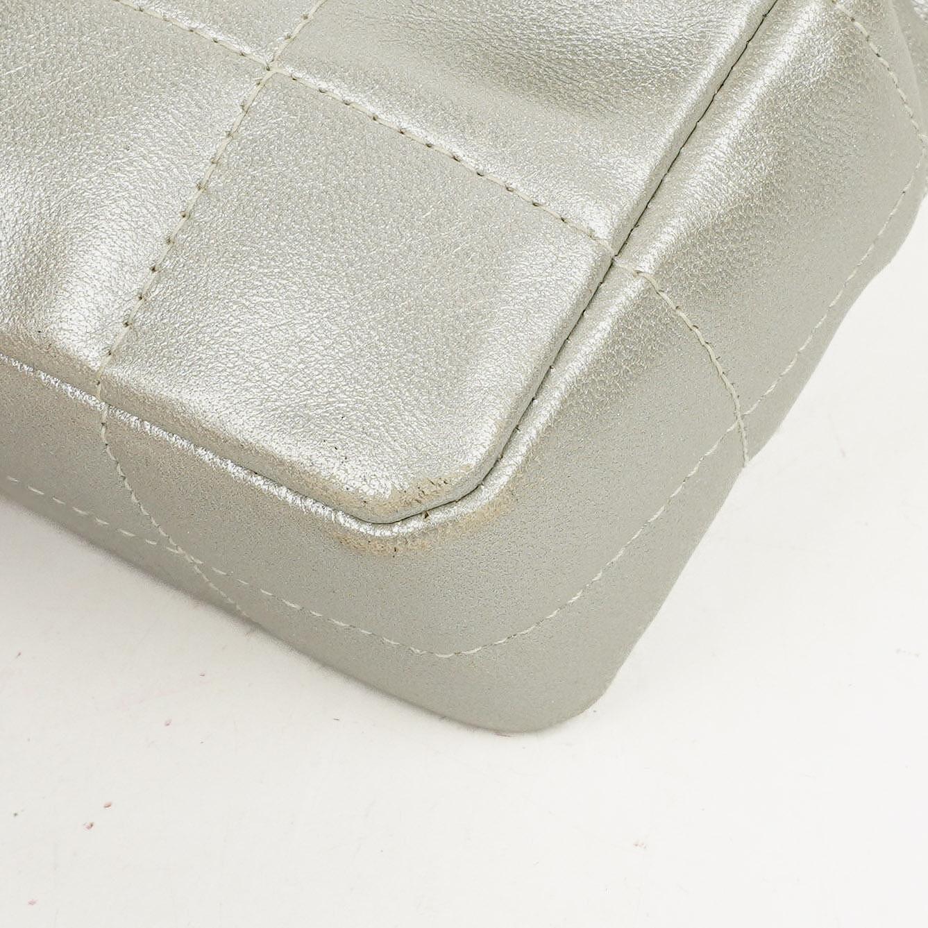 Chanel Mini Rectangular Single Flap Bag Flower Metalic Silver Quilted Lambskin SIlver Tone Hardware