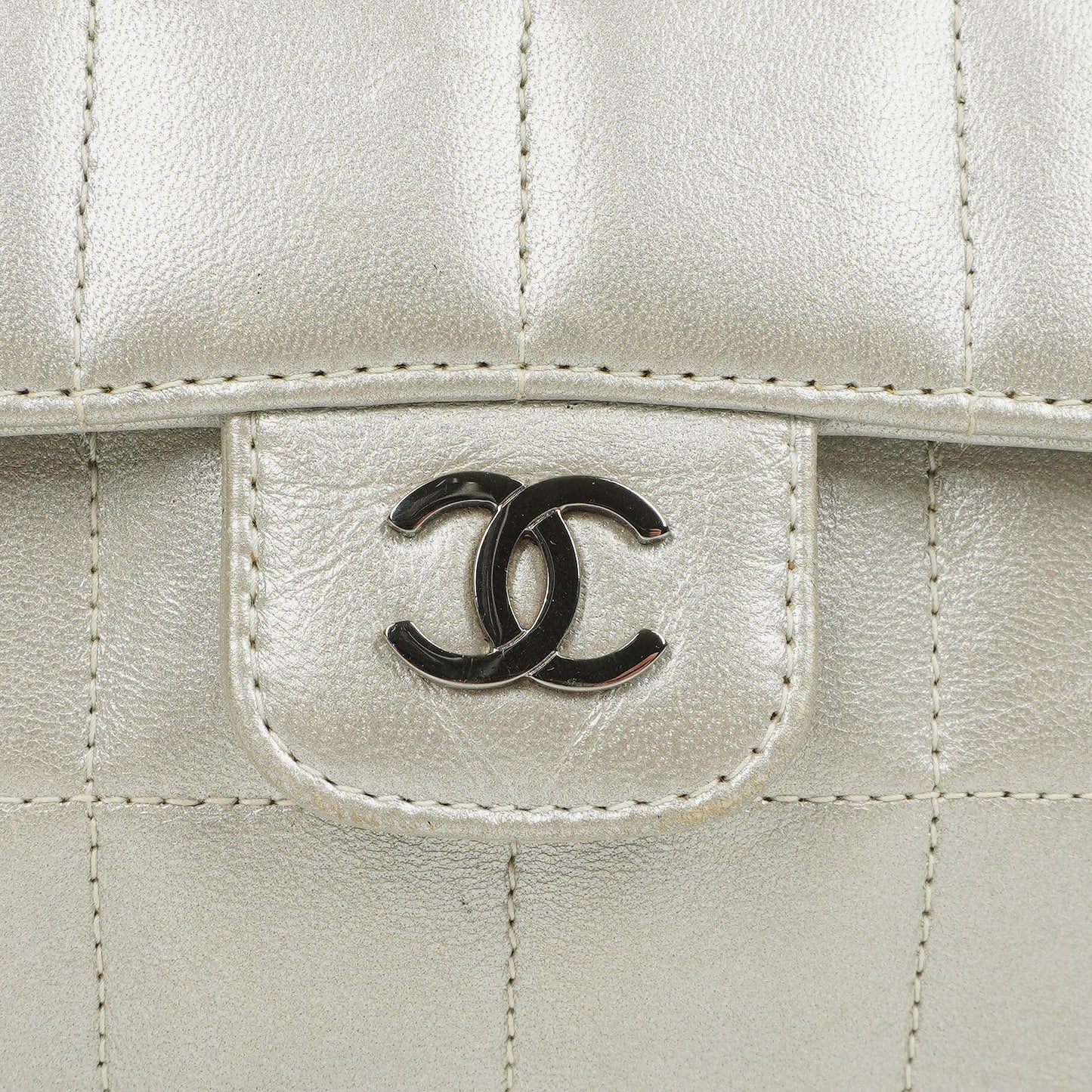 Chanel Mini Rectangular Single Flap Bag Flower Metalic Silver Quilted Lambskin SIlver Tone Hardware