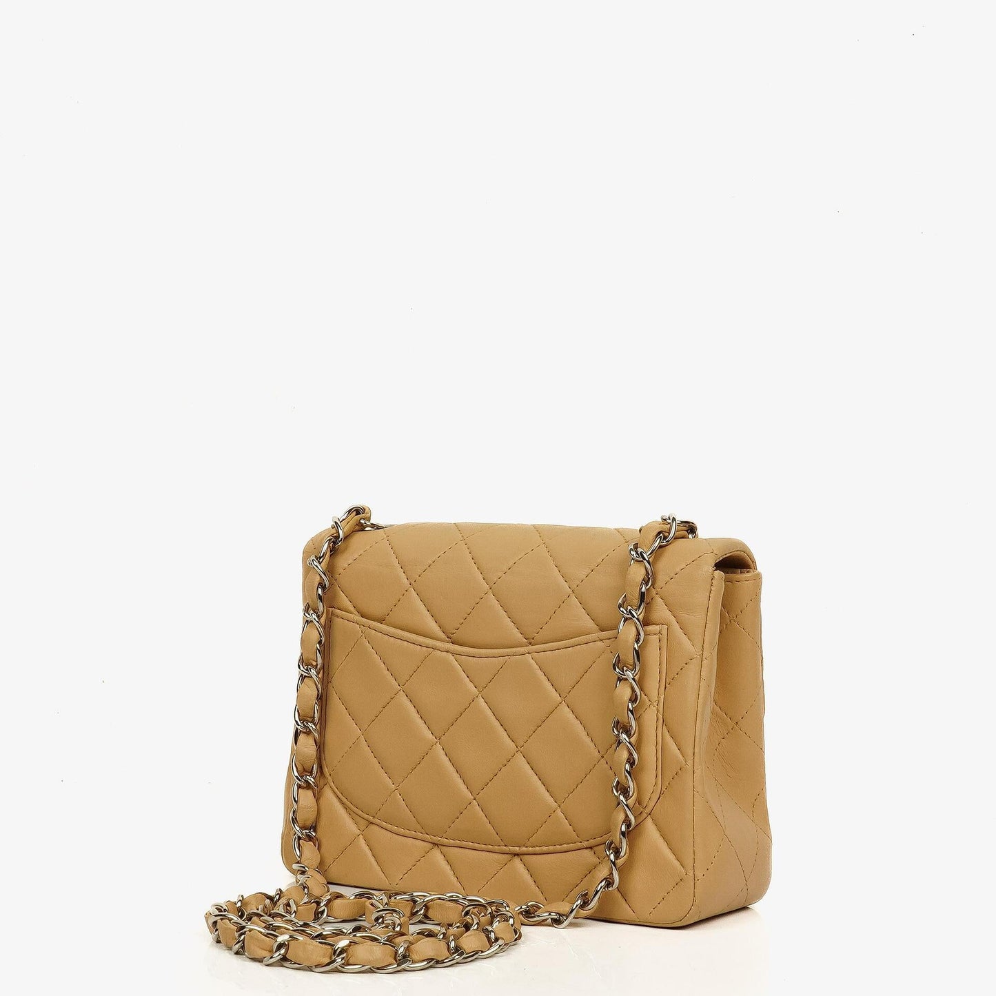 Chanel Mini Square Classic Flap Bag Beige Quilted Lambskin With Silver-Tone Hardware