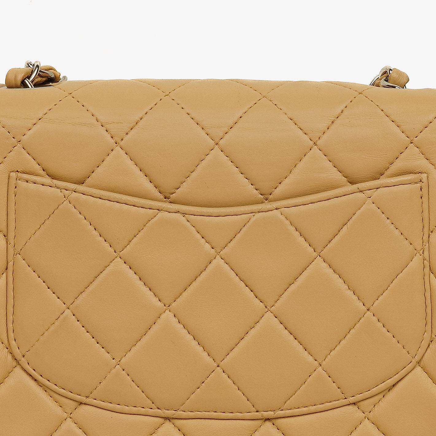 Chanel Mini Square Classic Flap Bag Beige Quilted Lambskin With Silver-Tone Hardware