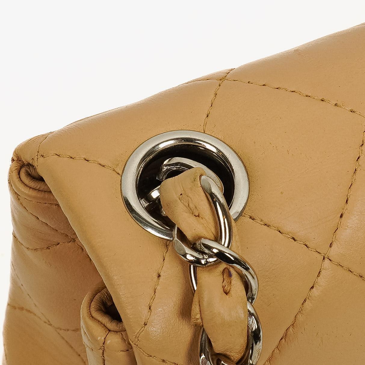 Chanel Mini Square Classic Flap Bag Beige Quilted Lambskin With Silver-Tone Hardware