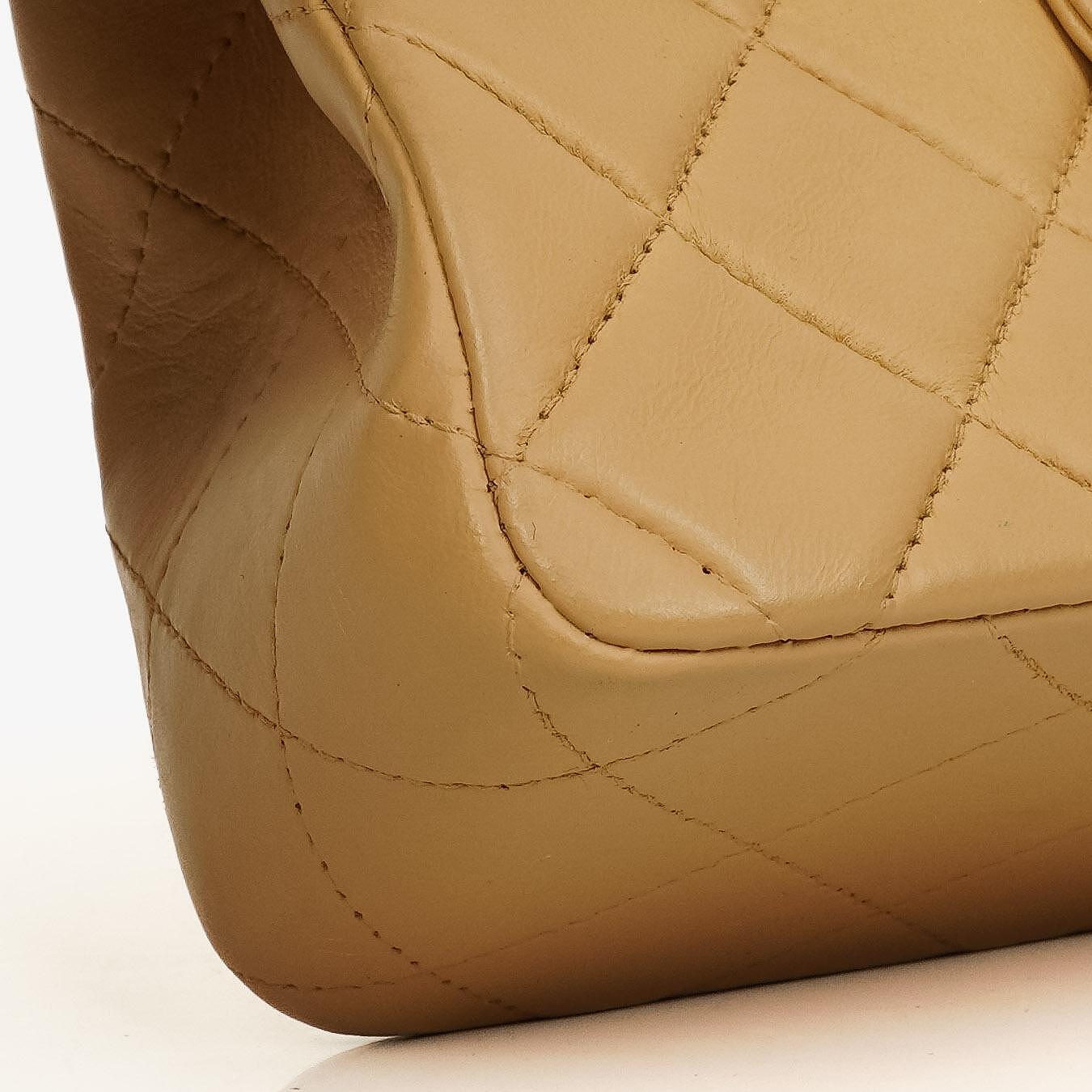 Chanel Mini Square Classic Flap Bag Beige Quilted Lambskin With Silver-Tone Hardware