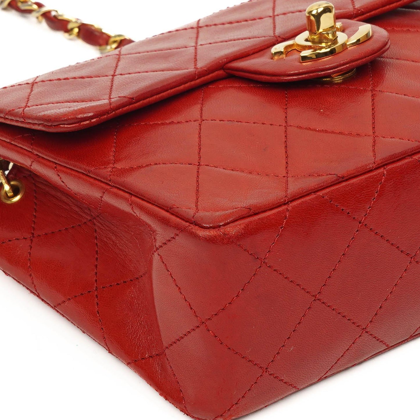 Chanel Mini Square Classic Flap Bag Red Quilted Lambskin 24K Gold-Plated Hardware