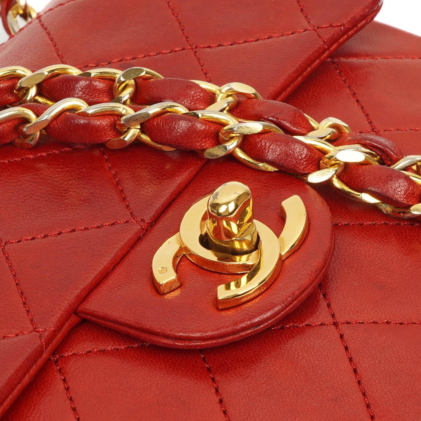 Chanel Mini Square Classic Flap Bag Red Quilted Lambskin 24K Gold-Plated Hardware