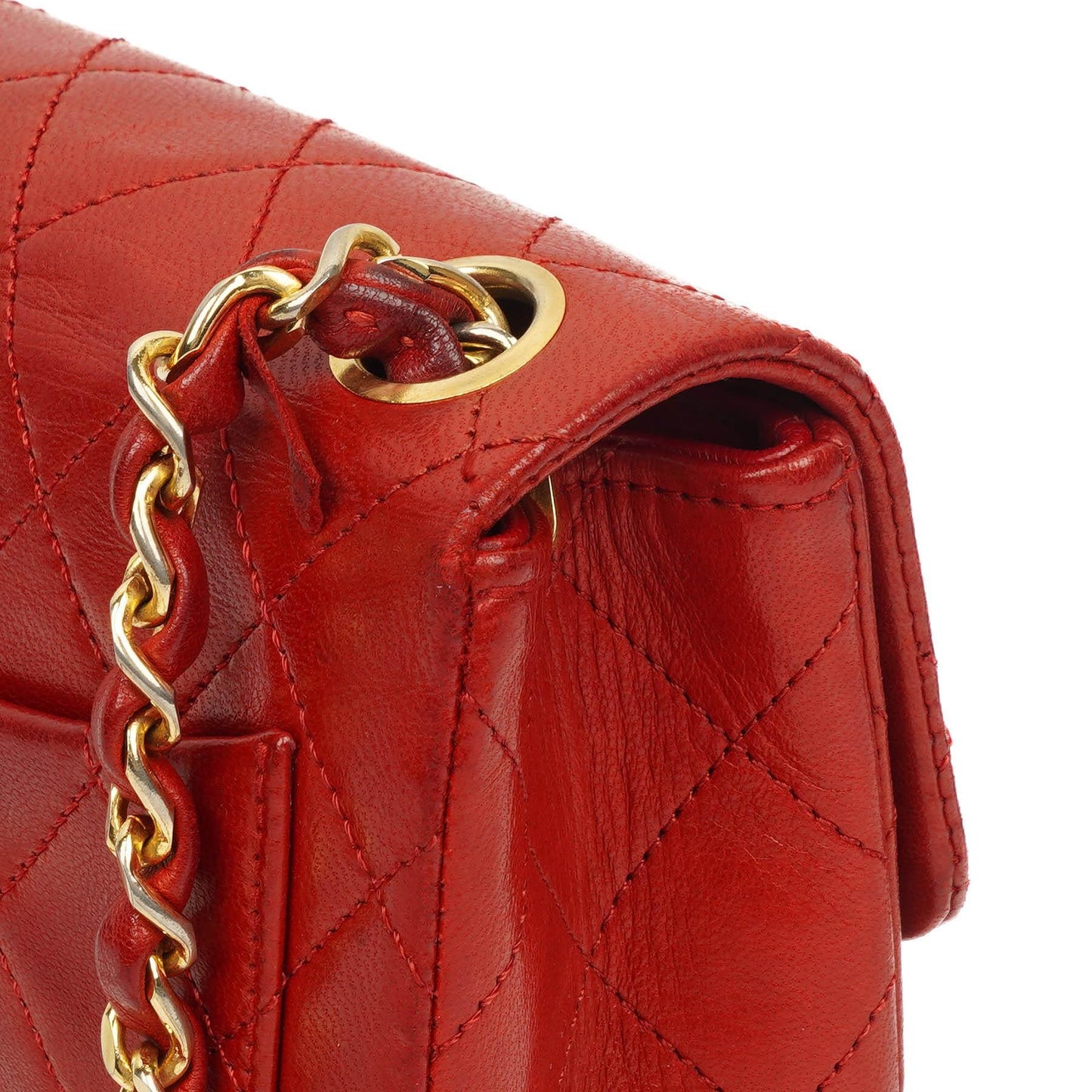 Chanel Mini Square Classic Flap Bag Red Quilted Lambskin 24K Gold-Plated Hardware