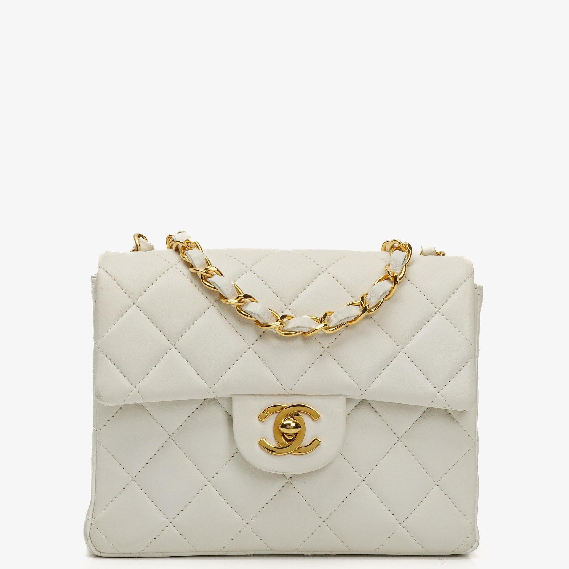 Chanel Mini Square Classic Flap Bag White Quilted Lambskin With 24K Gold-Plated Hardware, 1997-199