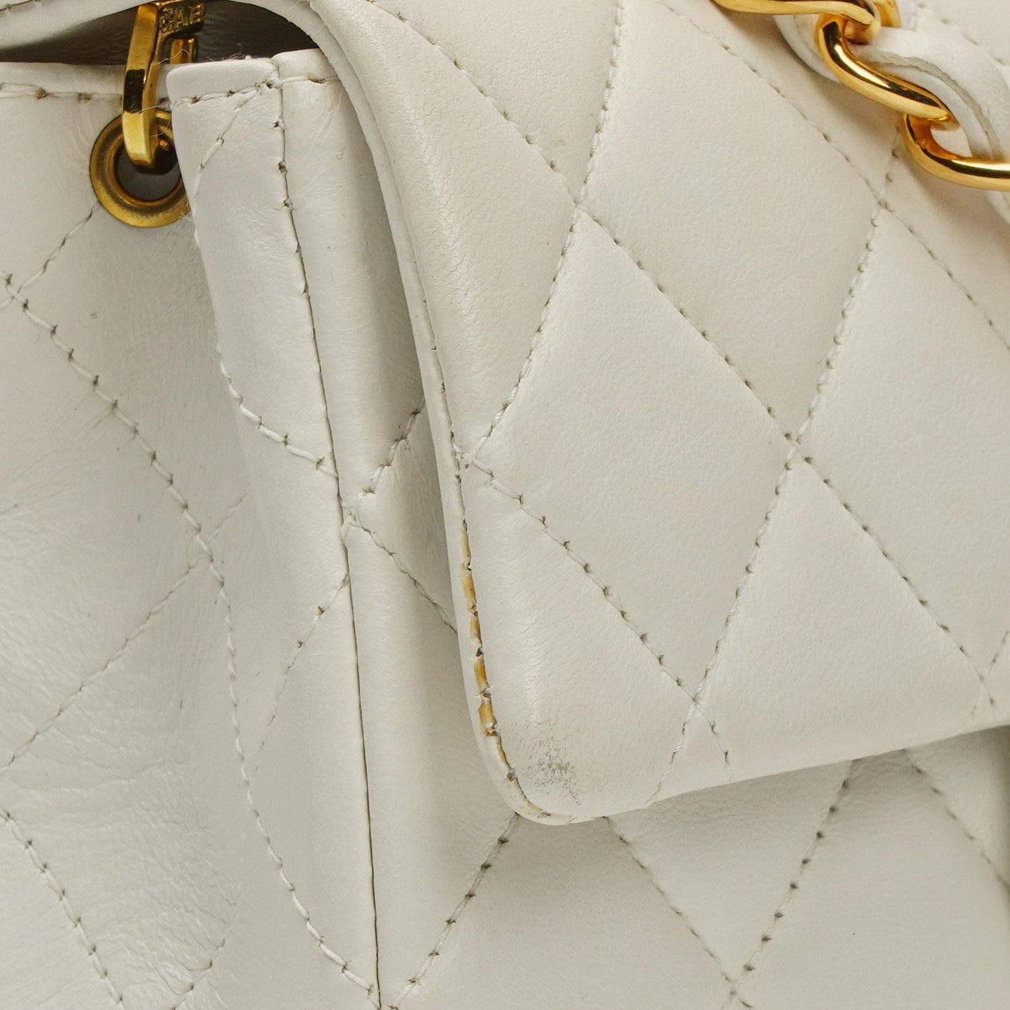 Chanel Mini Square Classic Flap Bag White Quilted Lambskin With 24K Gold-Plated Hardware, 1997-199