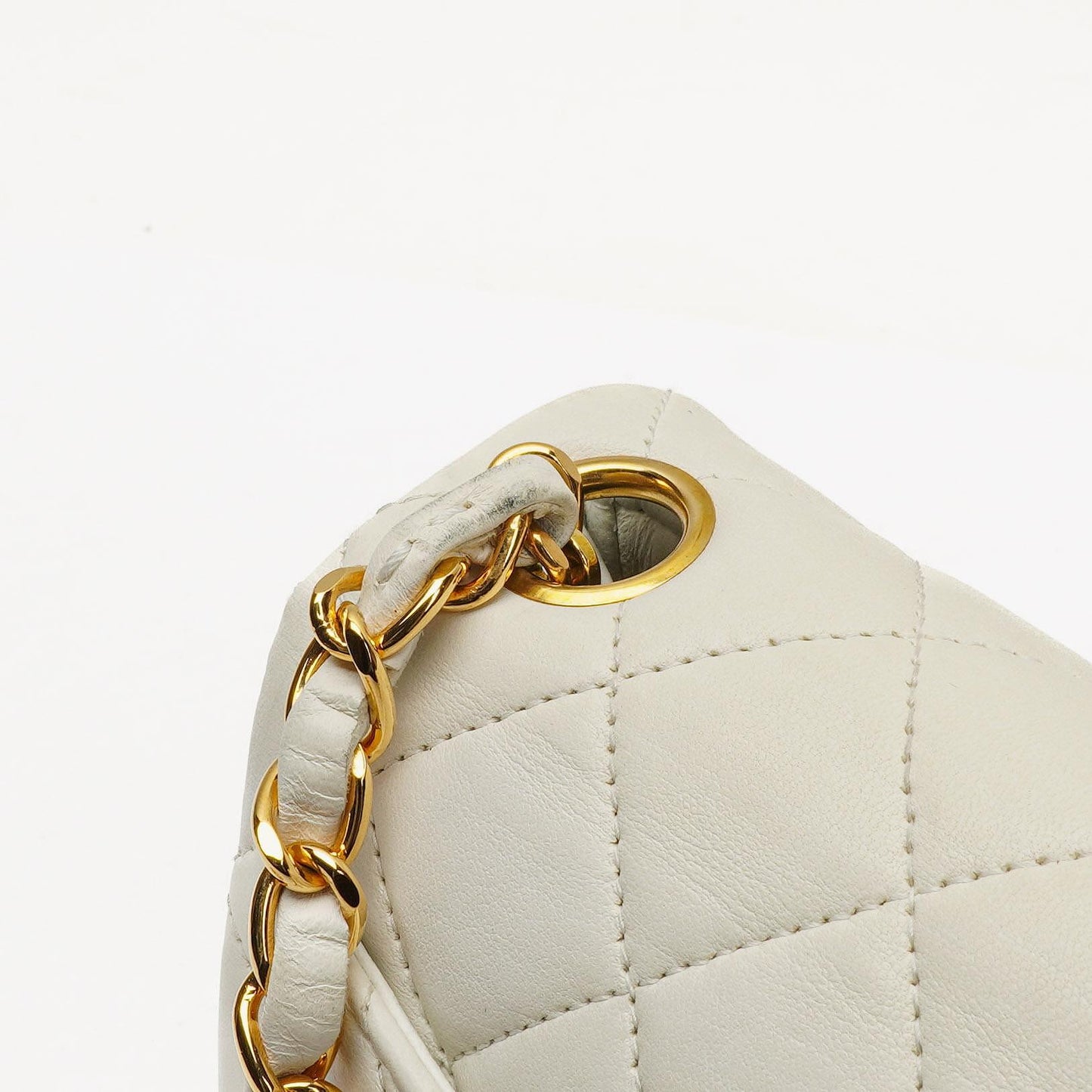 Chanel Mini Square Classic Flap Bag White Quilted Lambskin With 24K Gold-Plated Hardware, 1997-199