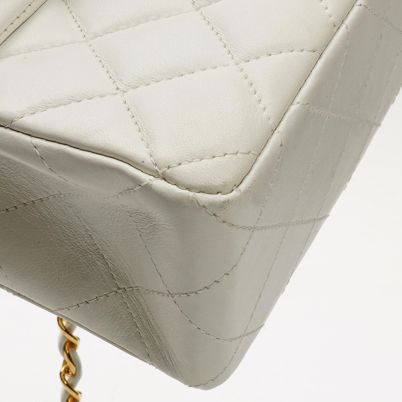 Chanel Mini Square Classic Flap Bag White Quilted Lambskin With 24K Gold-Plated Hardware, 1997-199