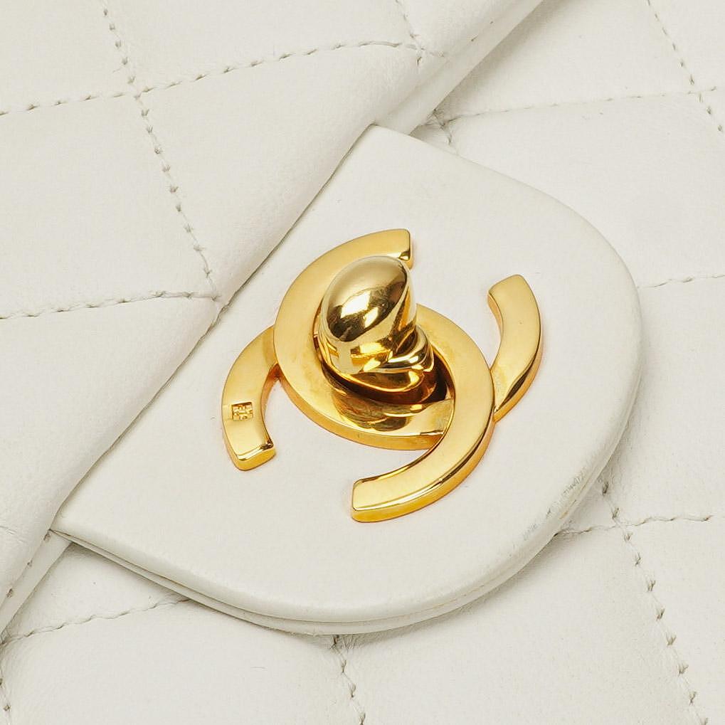 Chanel Mini Square Classic Flap Bag White Quilted Lambskin With 24K Gold-Plated Hardware, 1997-199