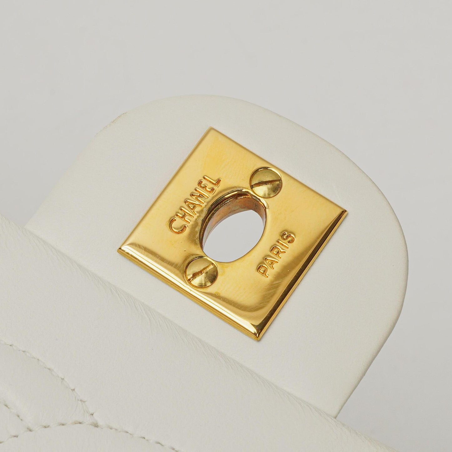 Chanel Mini Square Classic Flap Bag White Quilted Lambskin With 24K Gold-Plated Hardware, 1997-199