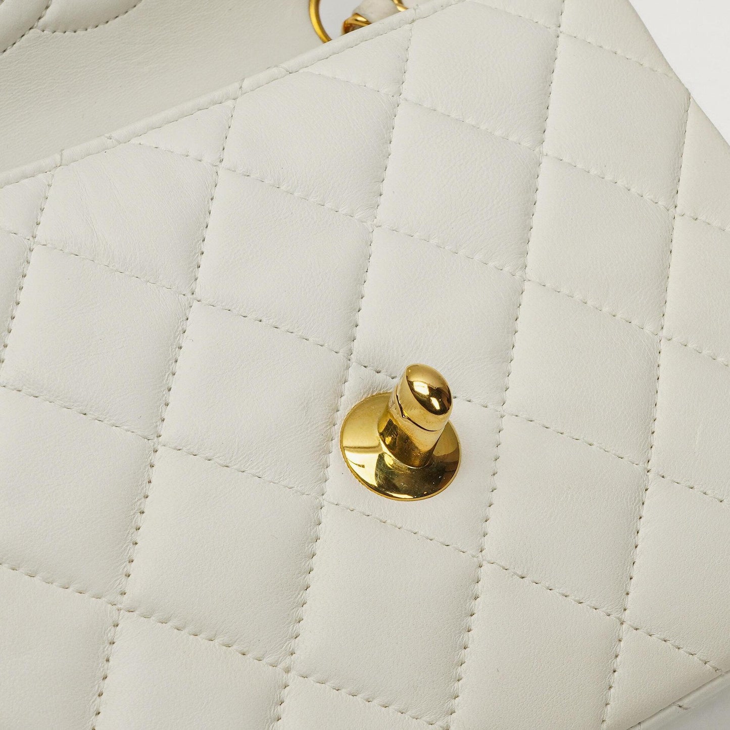 Chanel Mini Square Classic Flap Bag White Quilted Lambskin With 24K Gold-Plated Hardware, 1997-199