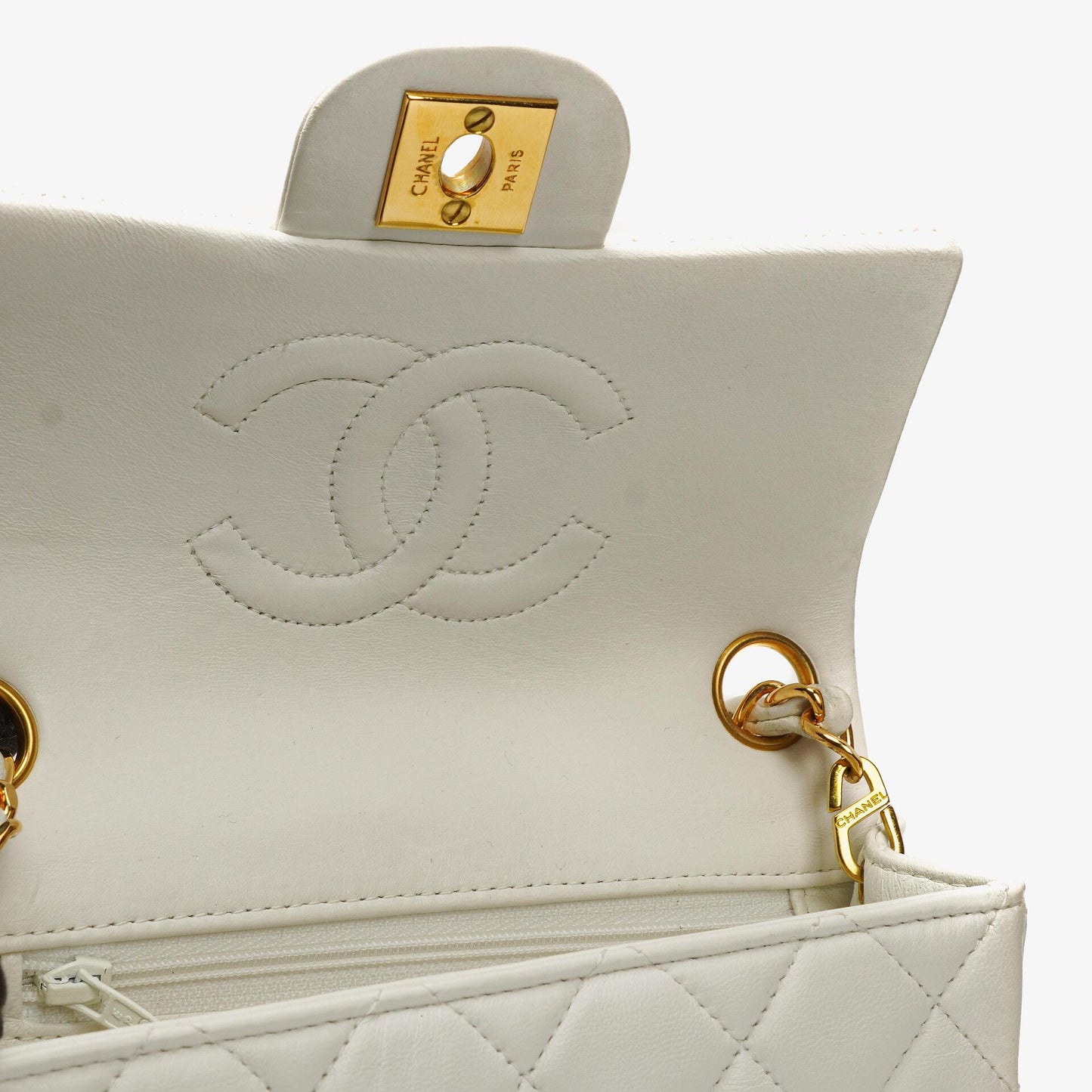 Chanel Mini Square Classic Flap Bag White Quilted Lambskin With 24K Gold-Plated Hardware, 1997-199