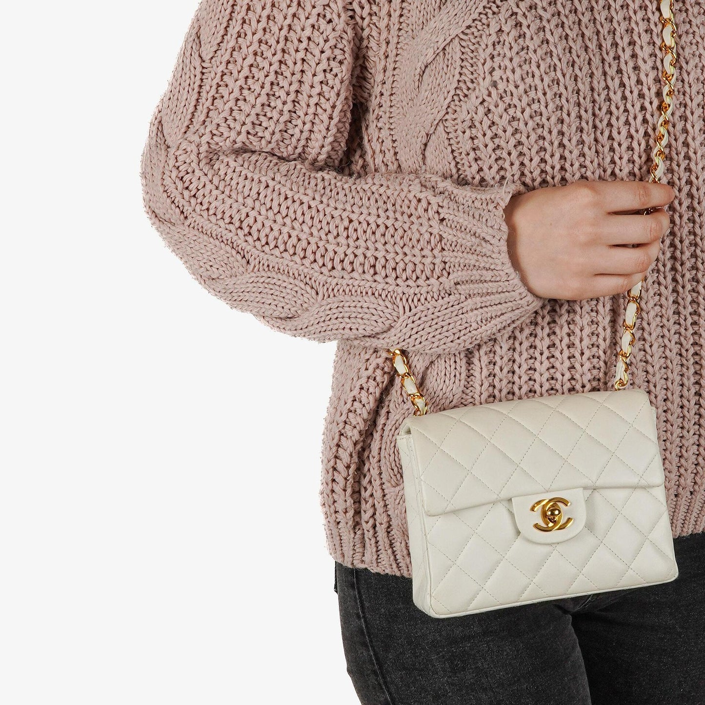 Chanel Mini Square Classic Flap Bag White Quilted Lambskin With 24K Gold-Plated Hardware, 1997-199