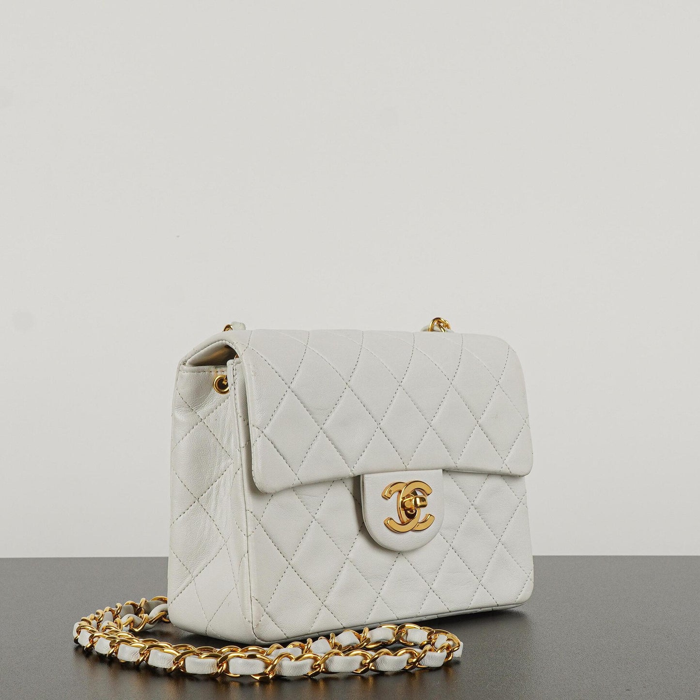 Chanel Mini Square Classic Flap Bag White Quilted Lambskin With 24K Gold-Plated Hardware