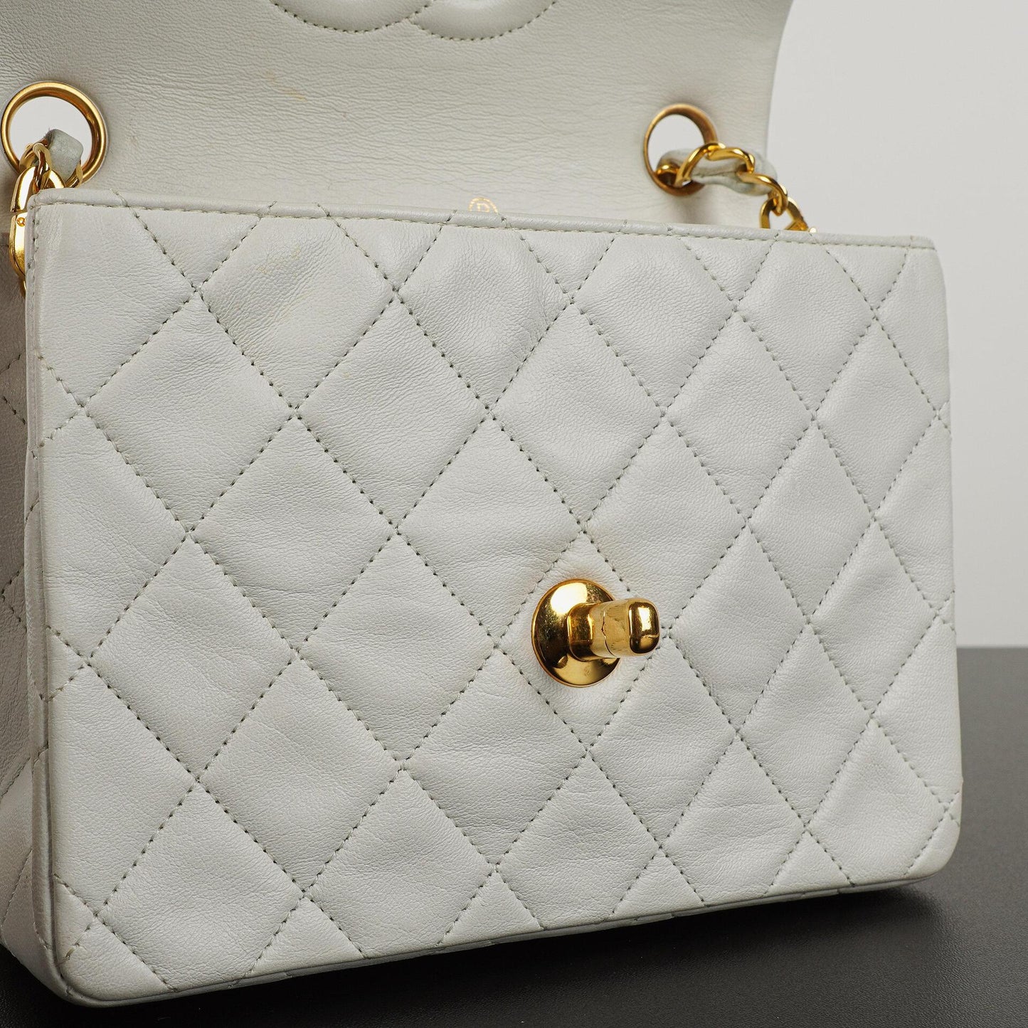 Chanel Mini Square Classic Flap Bag White Quilted Lambskin With 24K Gold-Plated Hardware