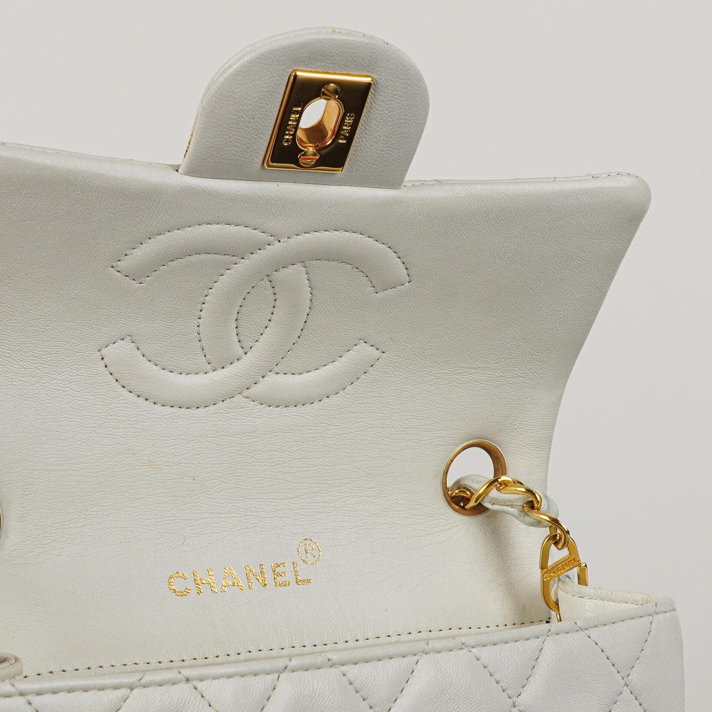 Chanel Mini Square Classic Flap Bag White Quilted Lambskin With 24K Gold-Plated Hardware