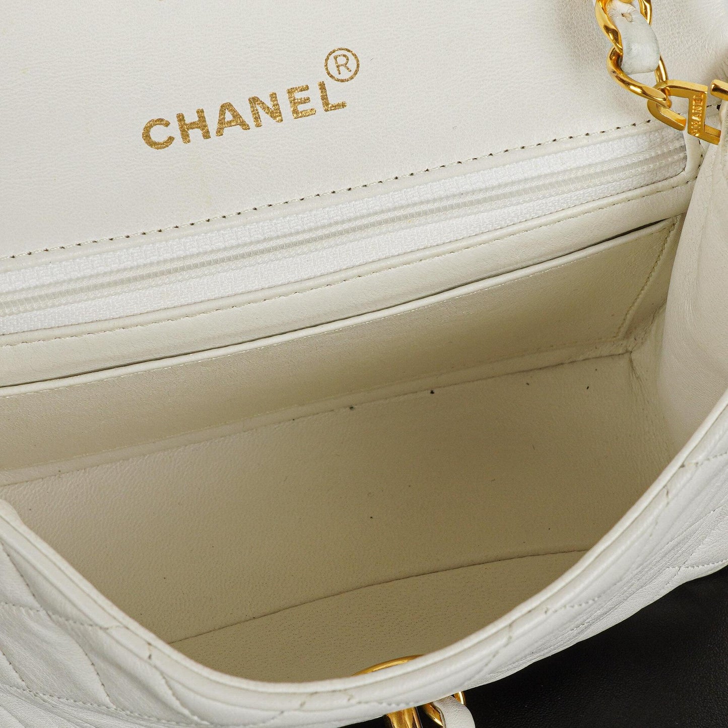 Chanel Mini Square Classic Flap Bag White Quilted Lambskin With 24K Gold-Plated Hardware