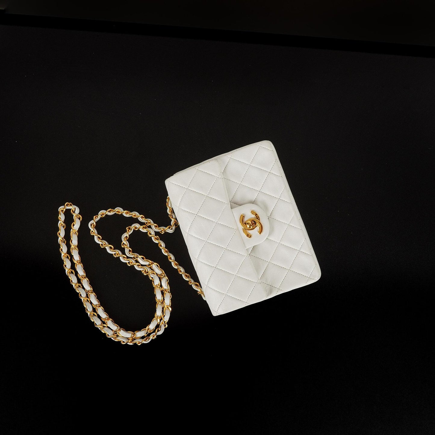 Chanel Mini Square Classic Flap Bag White Quilted Lambskin With 24K Gold-Plated Hardware