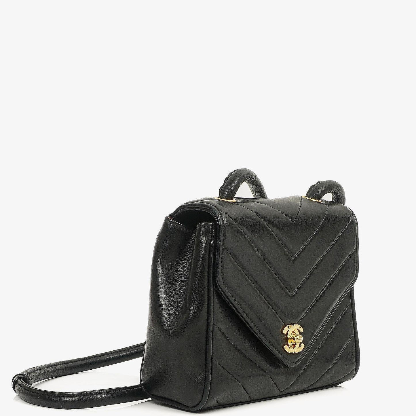 Chanel Mini Square Flap Bag Chevron Quilted Lambskin 24K Gold-Plated Hardware