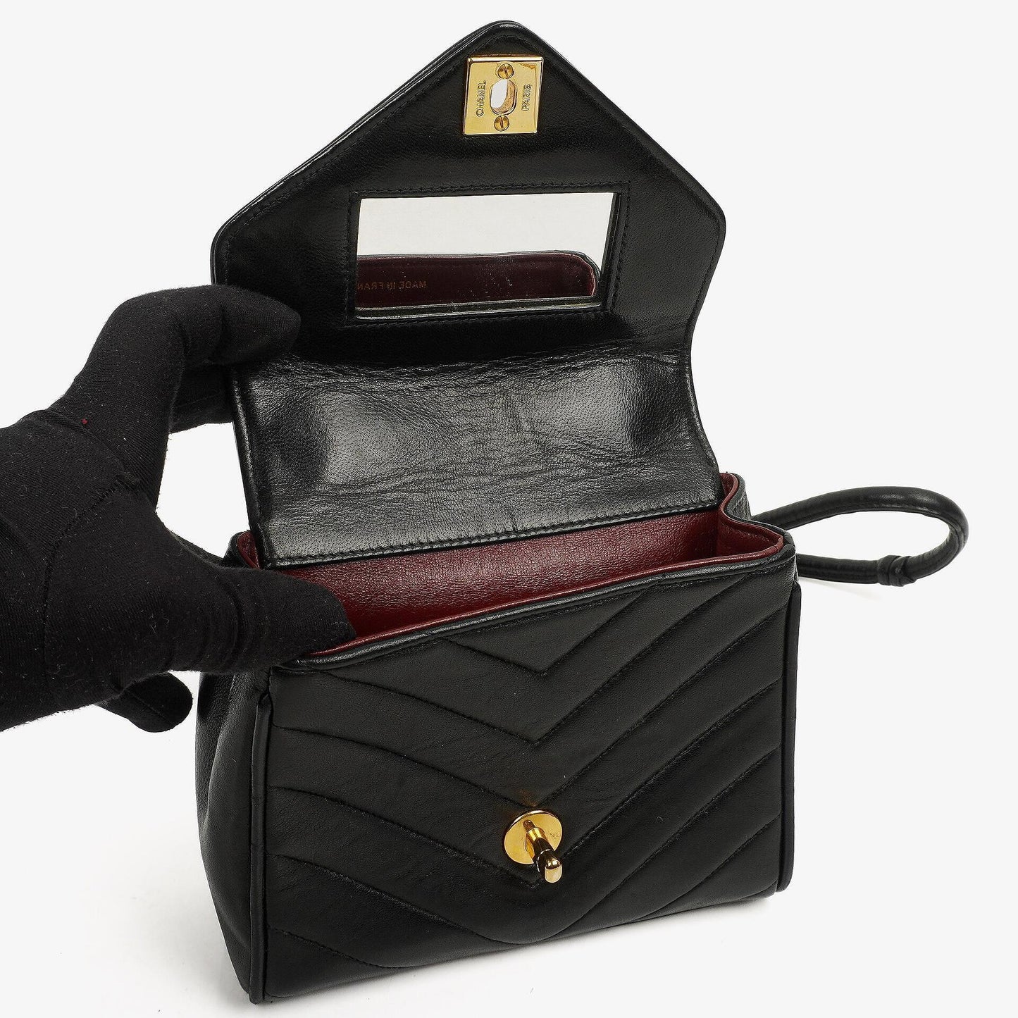 Chanel Mini Square Flap Bag Chevron Quilted Lambskin 24K Gold-Plated Hardware