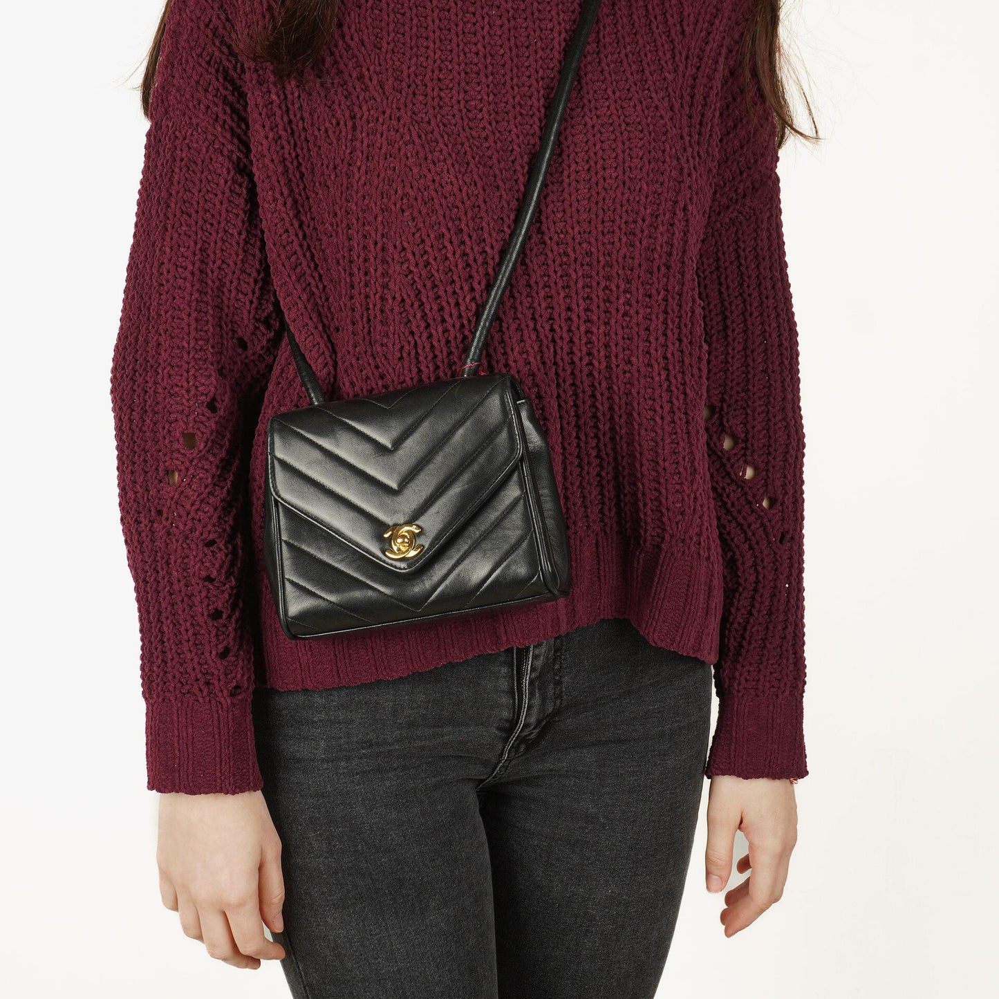 Chanel Mini Square Flap Bag Chevron Quilted Lambskin 24K Gold-Plated Hardware