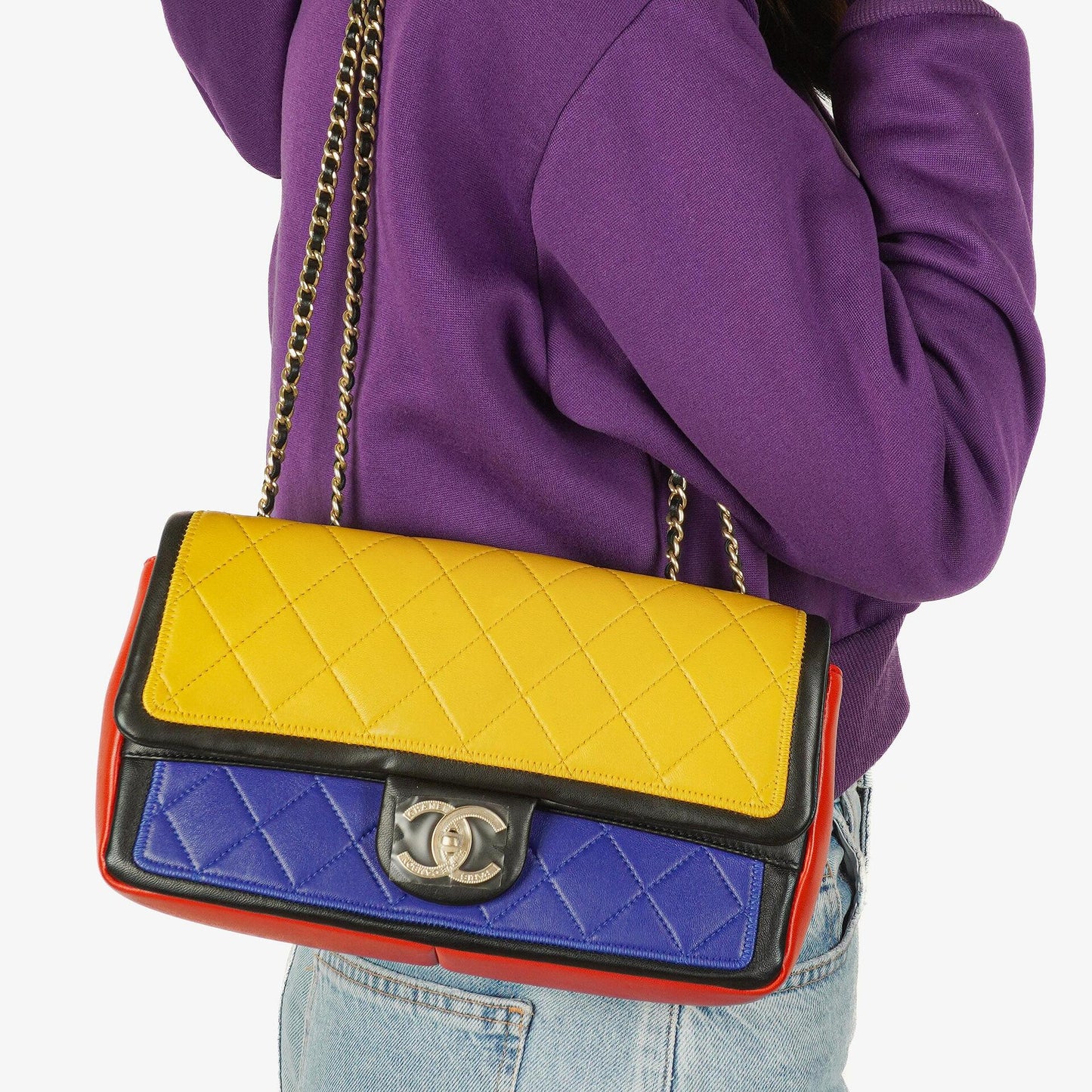 Chanel Multicolor Lambskin Tri-Color Medium Graphic Flap Bag