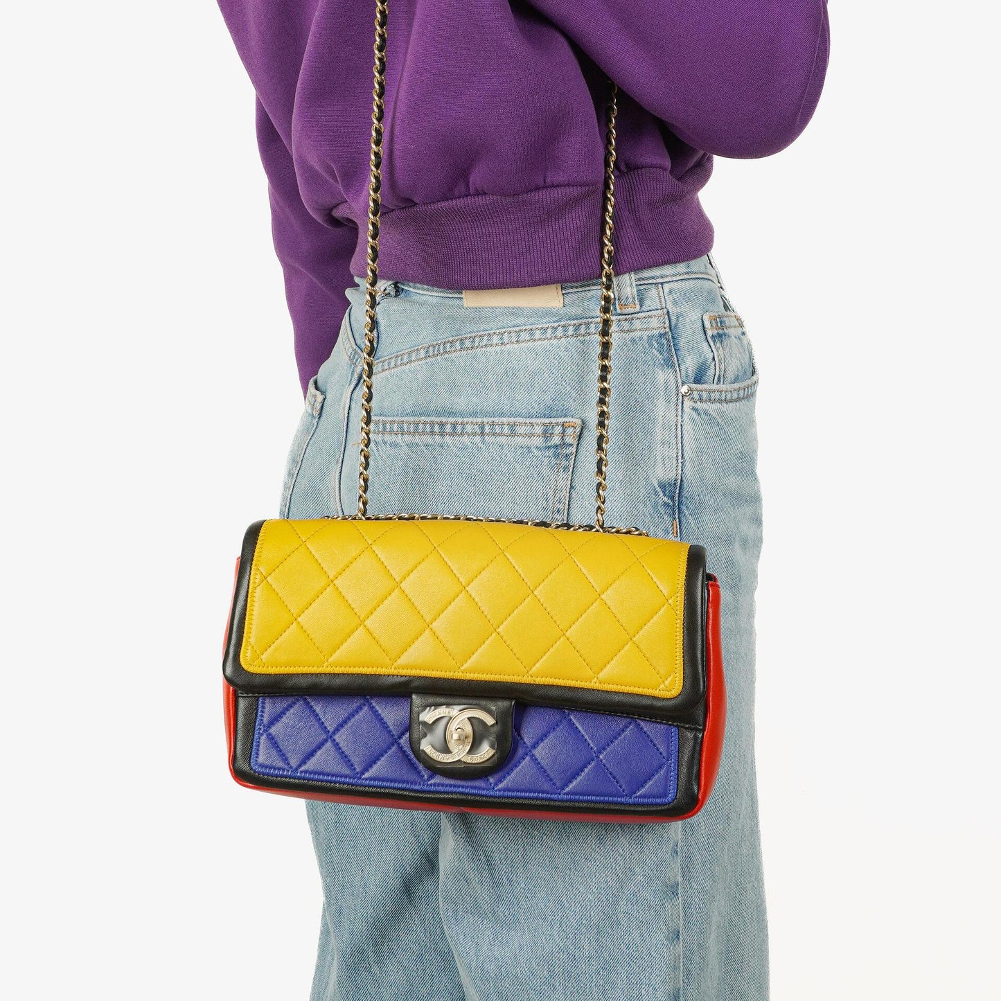 Chanel Multicolor Lambskin Tri-Color Medium Graphic Flap Bag