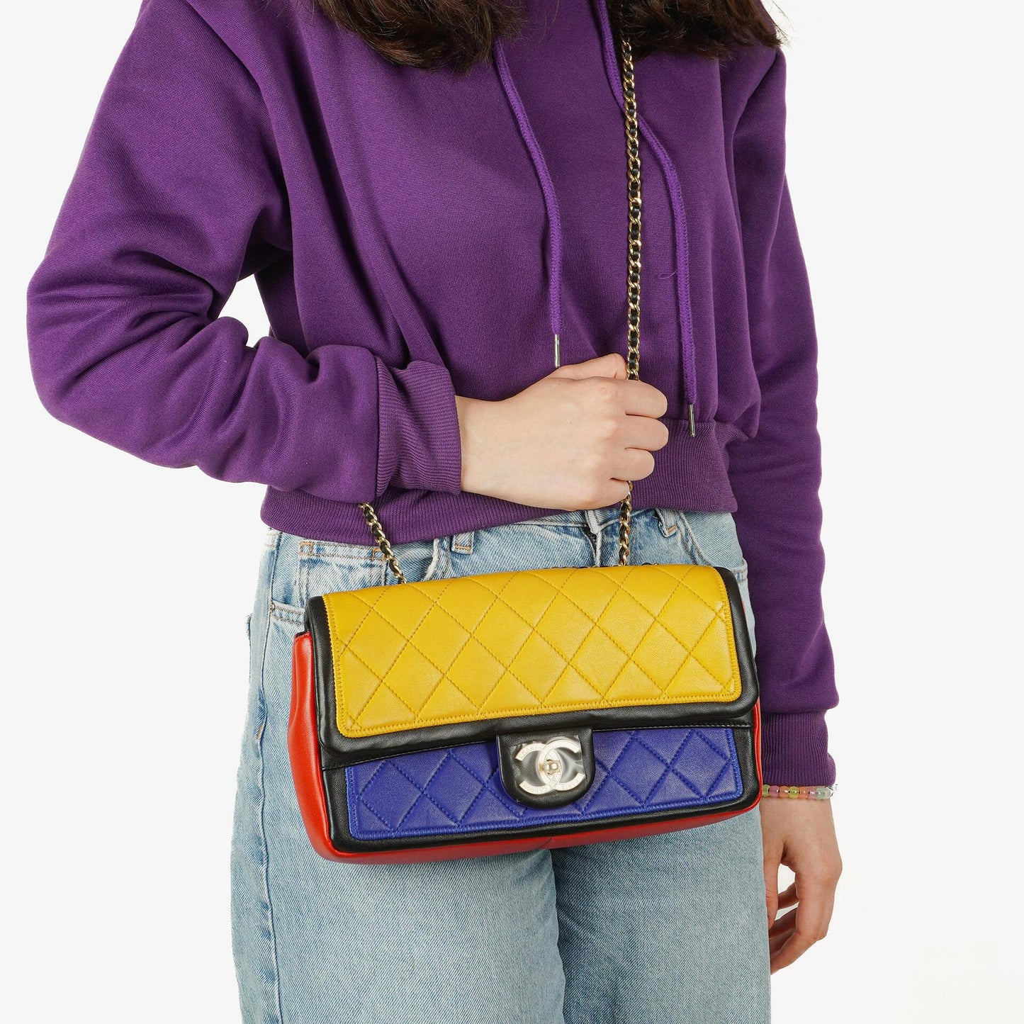 Chanel Multicolor Lambskin Tri-Color Medium Graphic Flap Bag