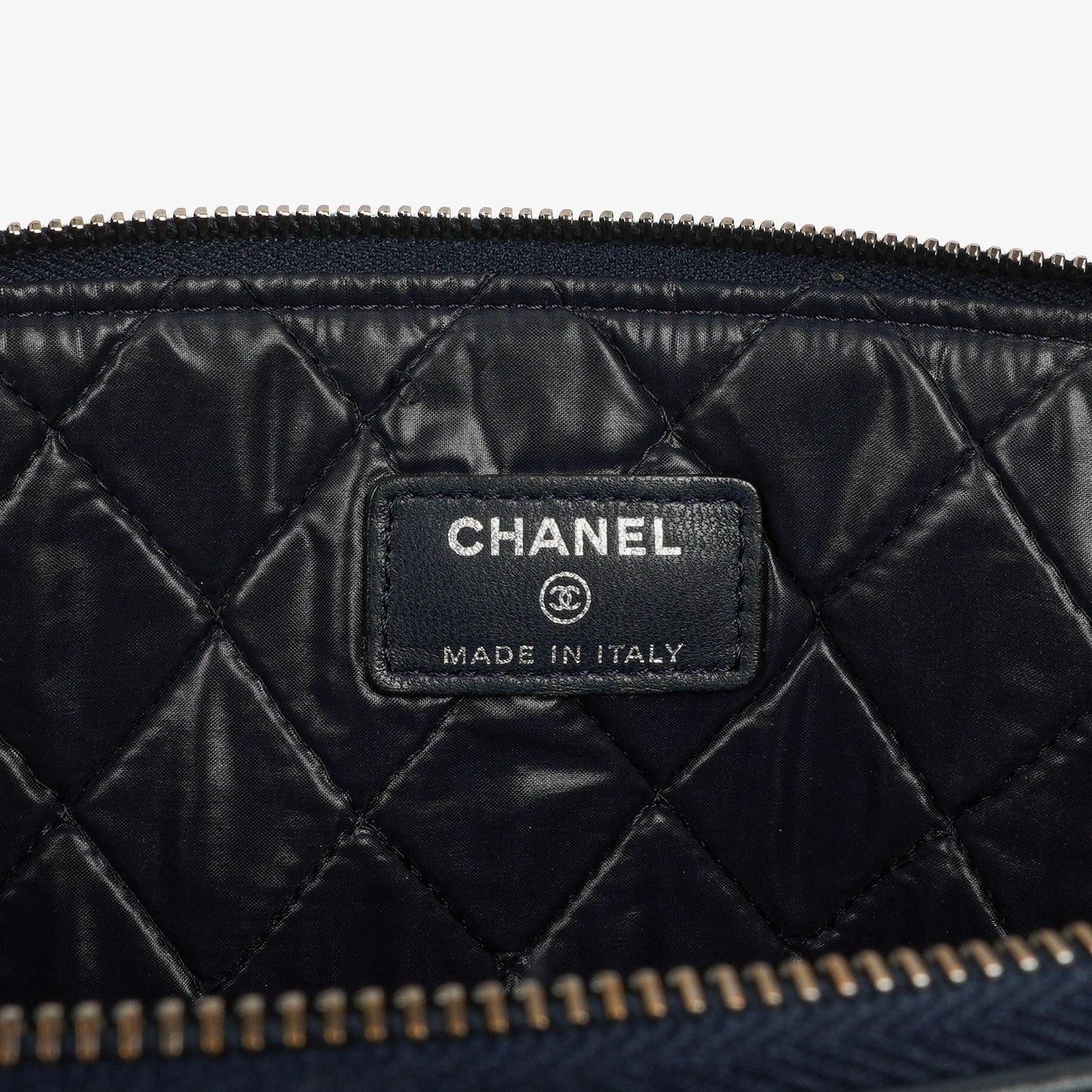 Chanel Navy Lambskin And Olive Green Quilted Patent Leather Large Cosmetic Case, 2014