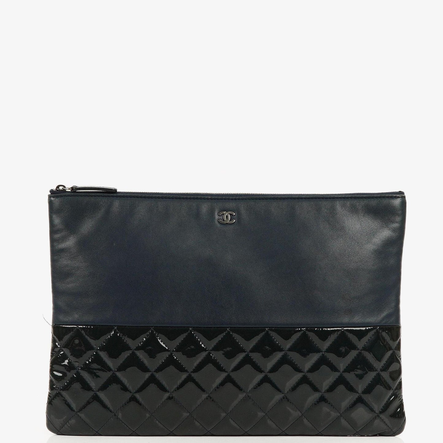 Chanel Navy Lambskin And Olive Green Quilted Patent Leather Large Cosmetic Case, 2014