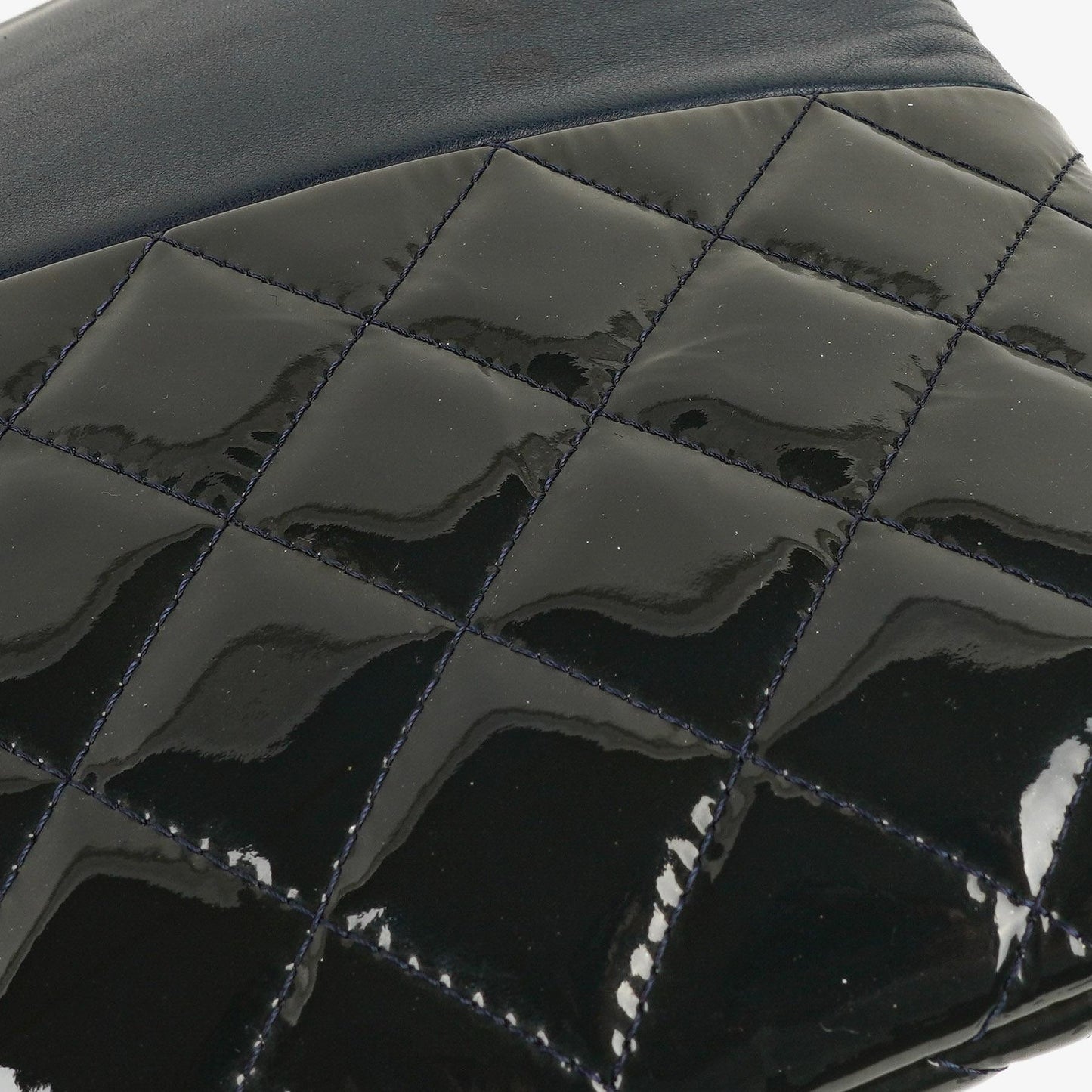Chanel Navy Lambskin And Olive Green Quilted Patent Leather Large Cosmetic Case, 2014