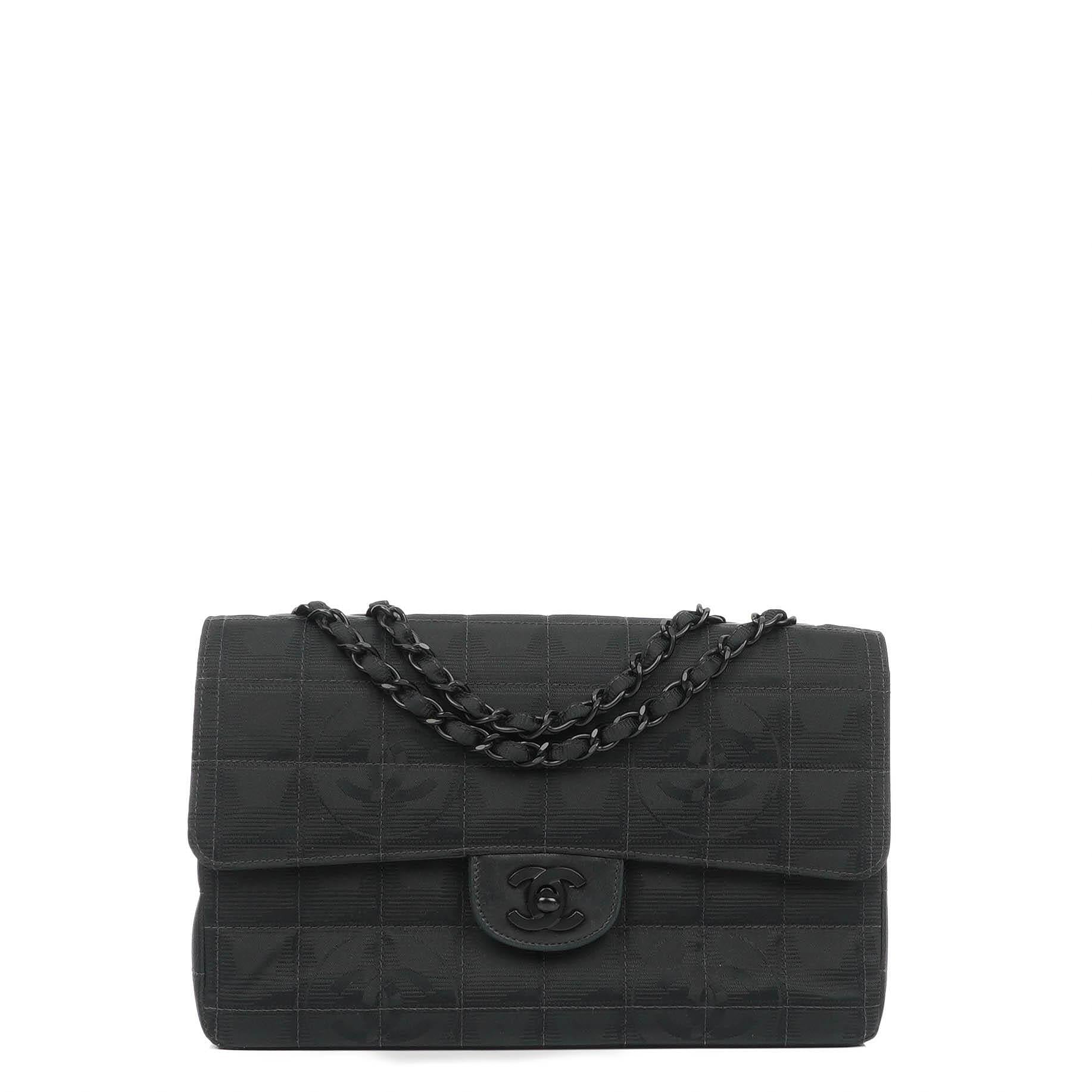 Chanel Nylon Travel Line Medium Classic Flap Bag So Black
