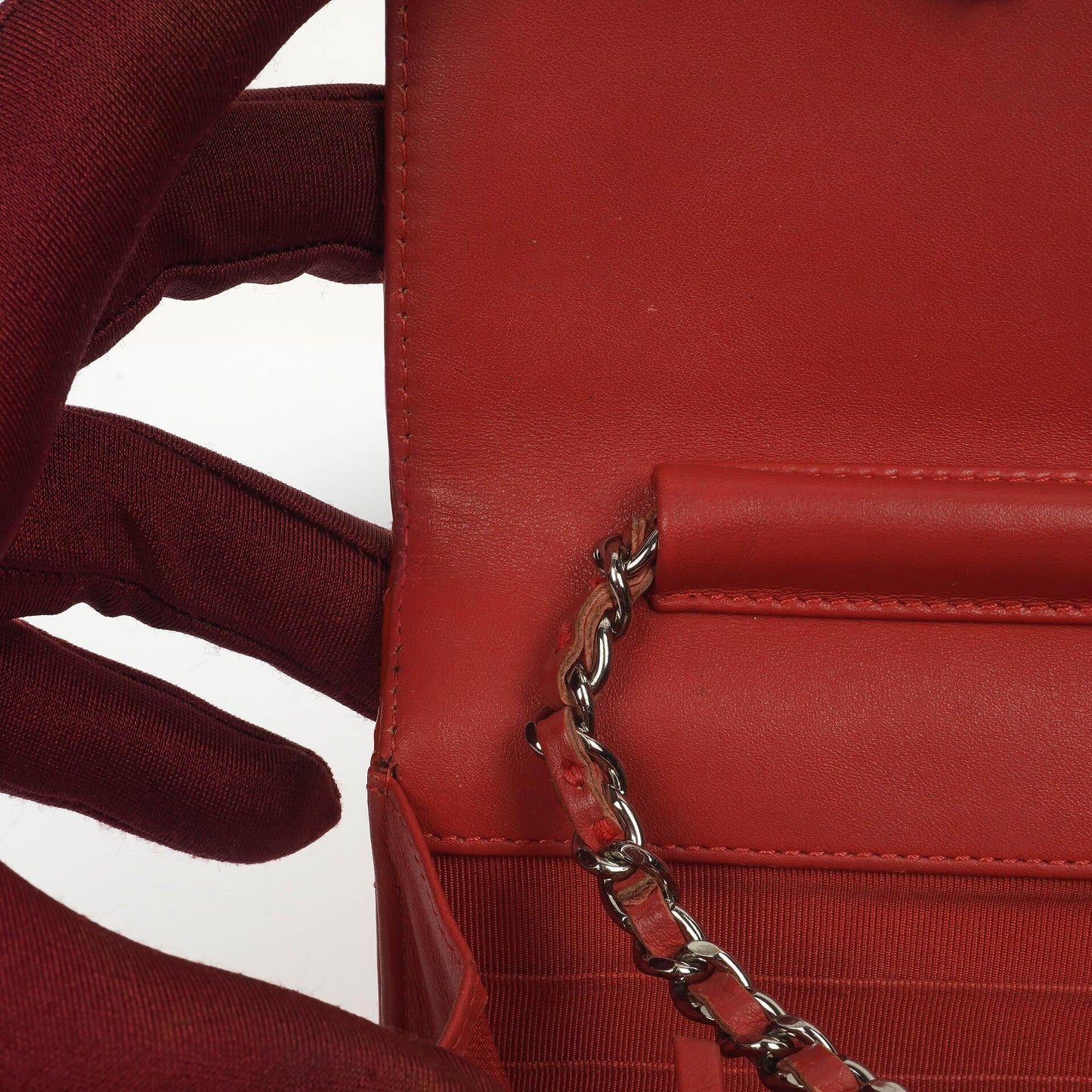 Chanel Wallet On Chain WOC Orange Quilted Patent Leather With Pink CC Logo And Silver Hardware
