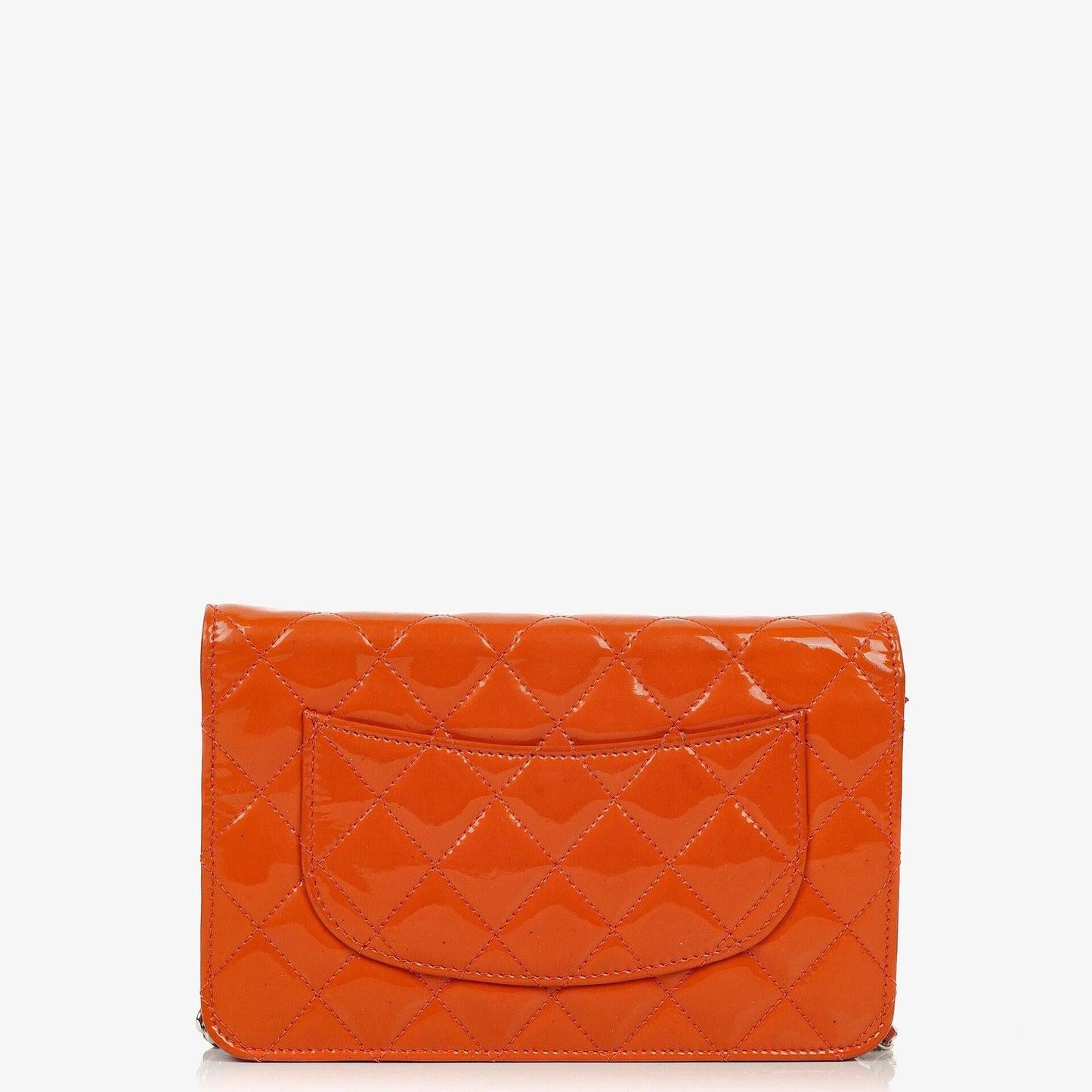 Chanel Orange Quilted Patent Leather Wallet On Chain WOC