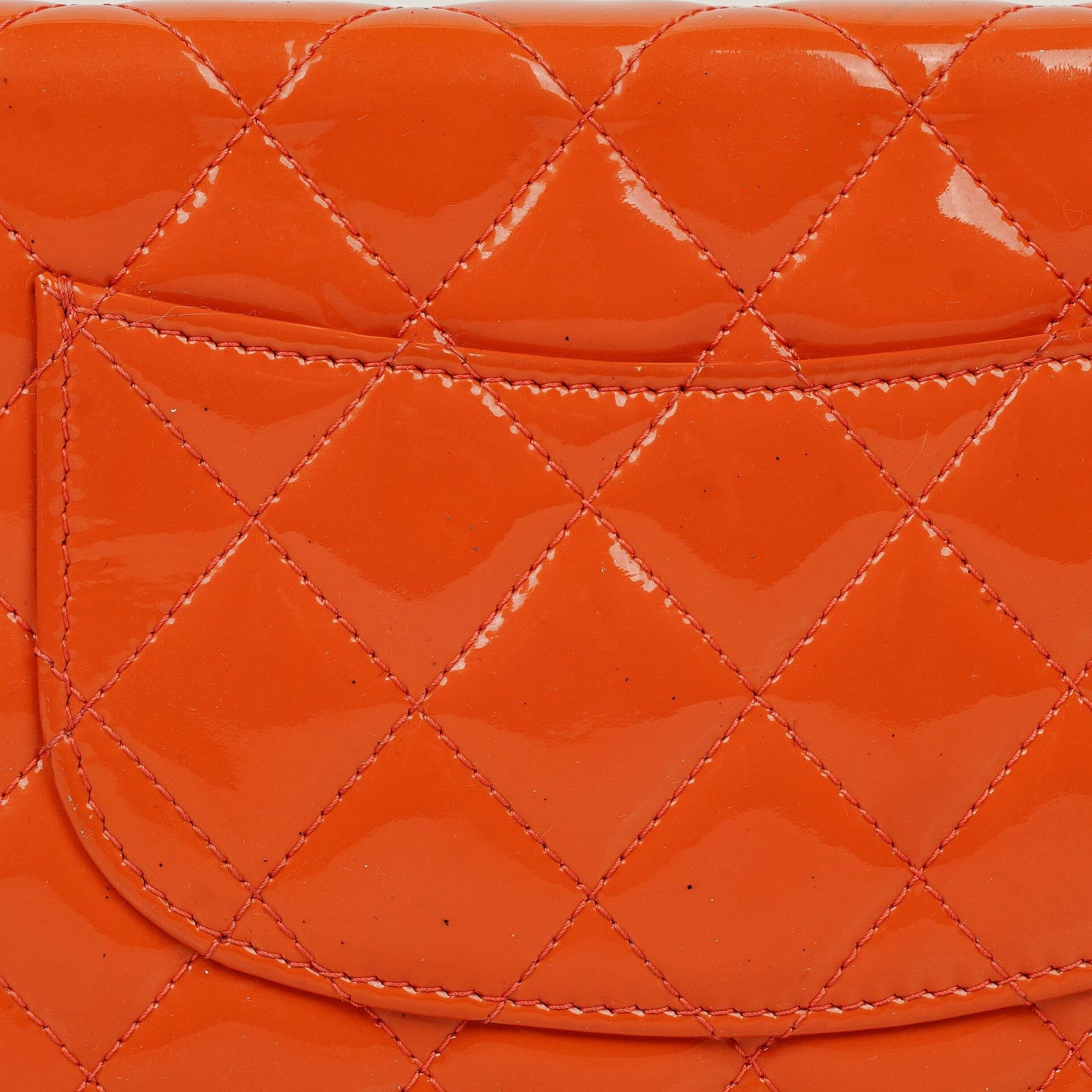 Chanel Orange Quilted Patent Leather Wallet On Chain WOC