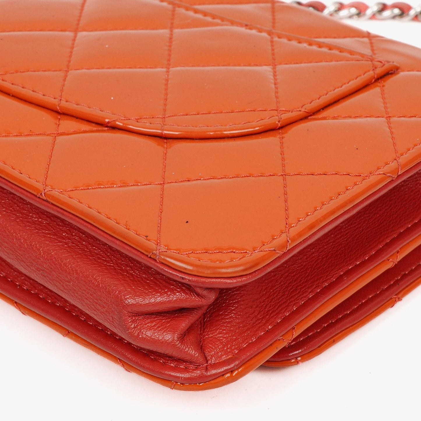 Chanel Orange Quilted Patent Leather Wallet On Chain WOC