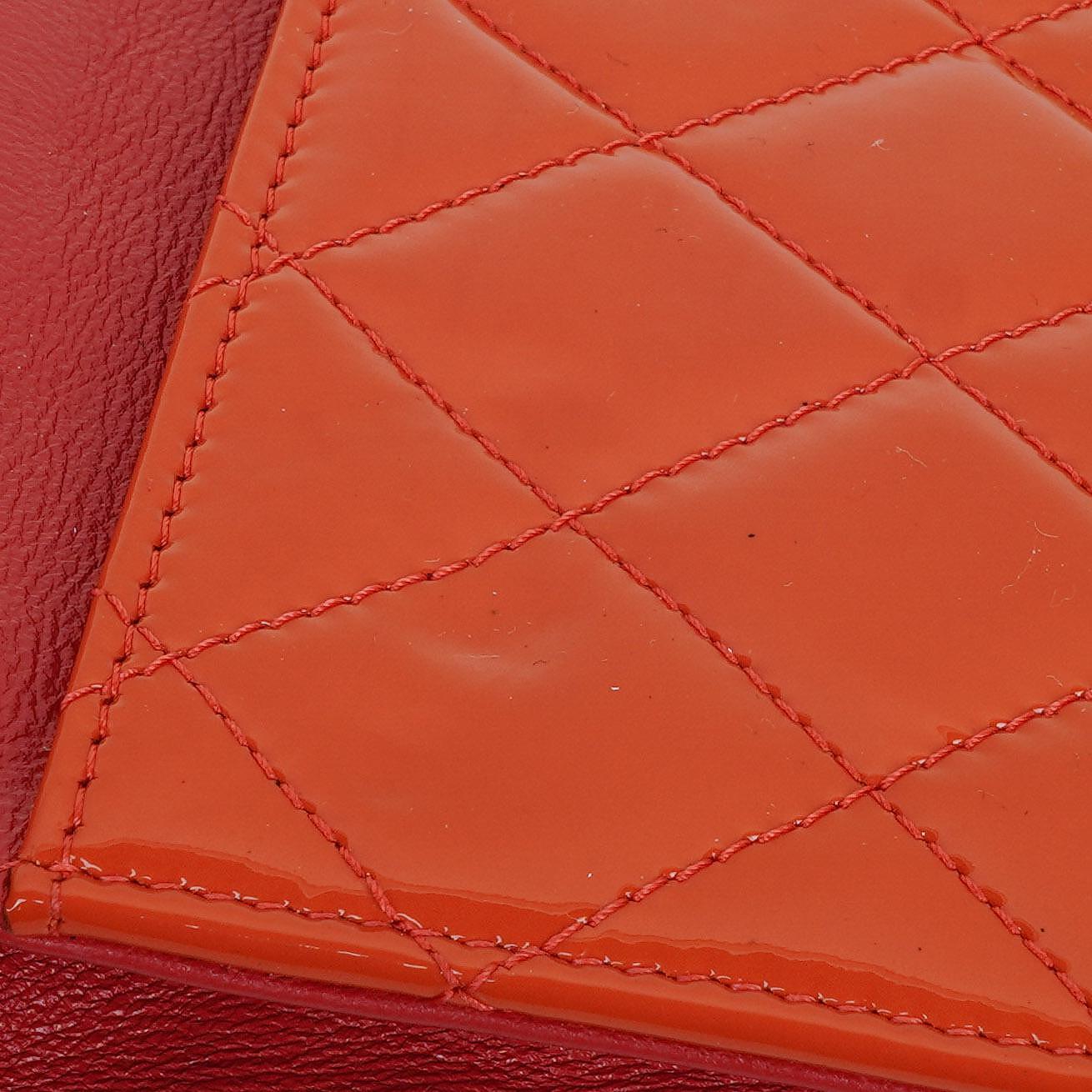 Chanel Orange Quilted Patent Leather Wallet On Chain WOC
