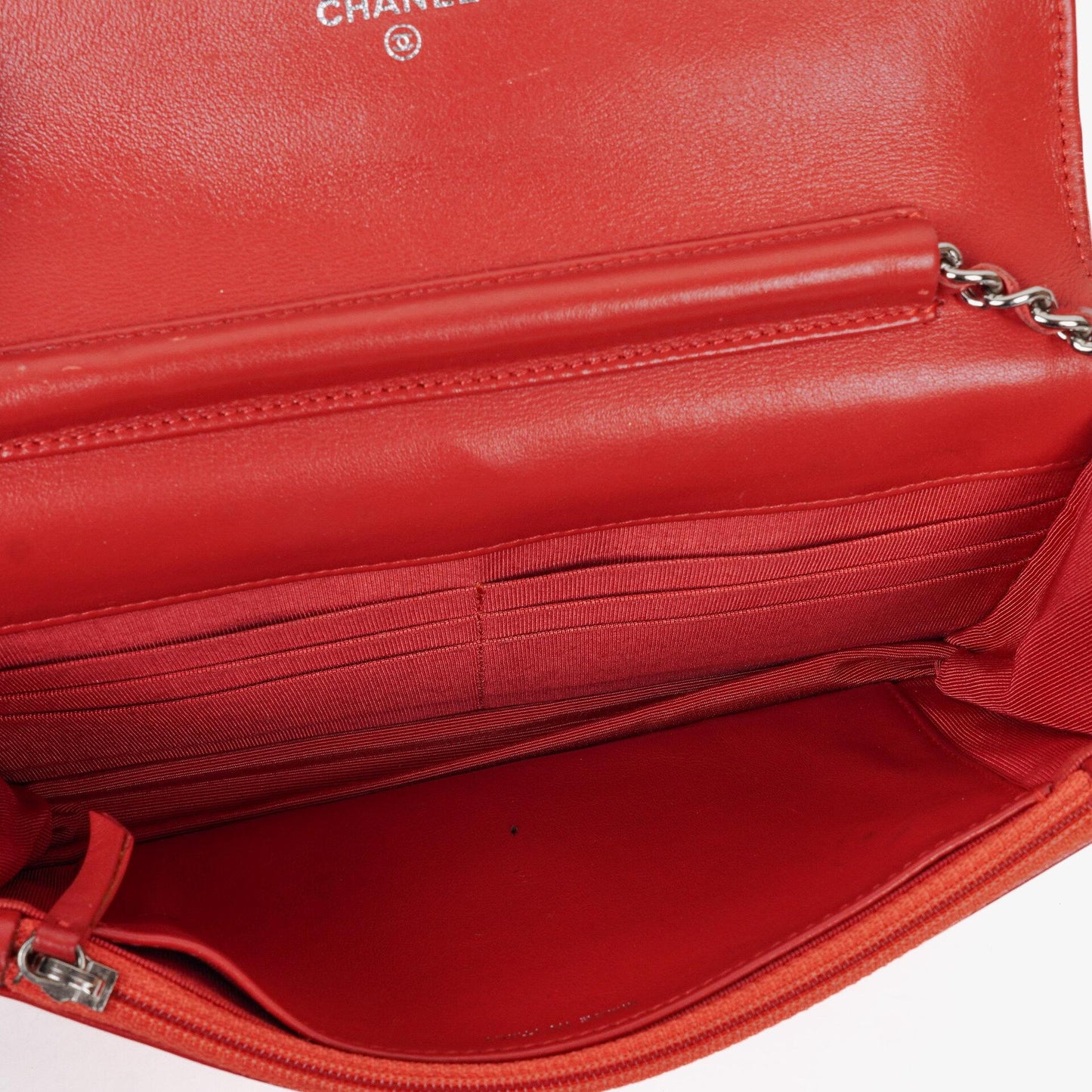 Chanel Orange Quilted Patent Leather Wallet On Chain WOC