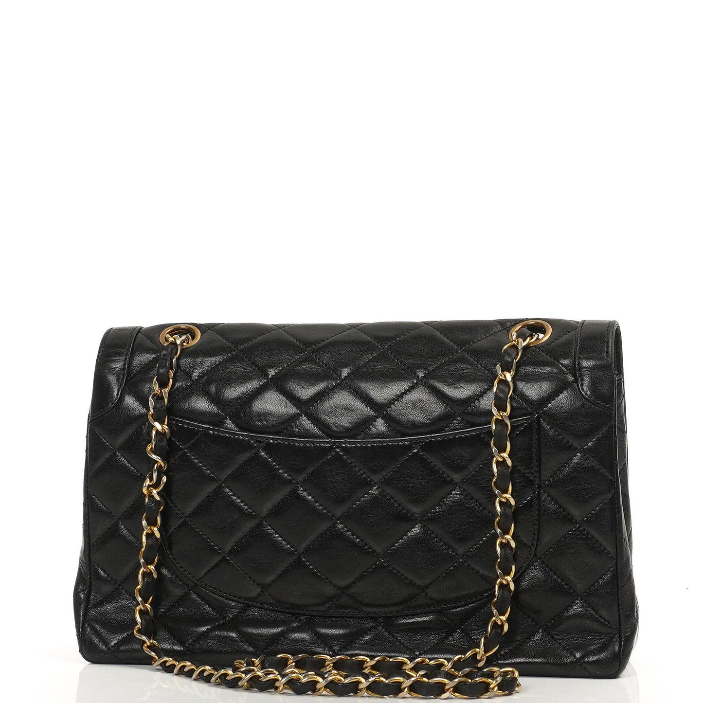 Chanel Paris Classic Medium Double Flap Bag Black Quilted Lambskin With Gold & Silver Tone Combo Hardware