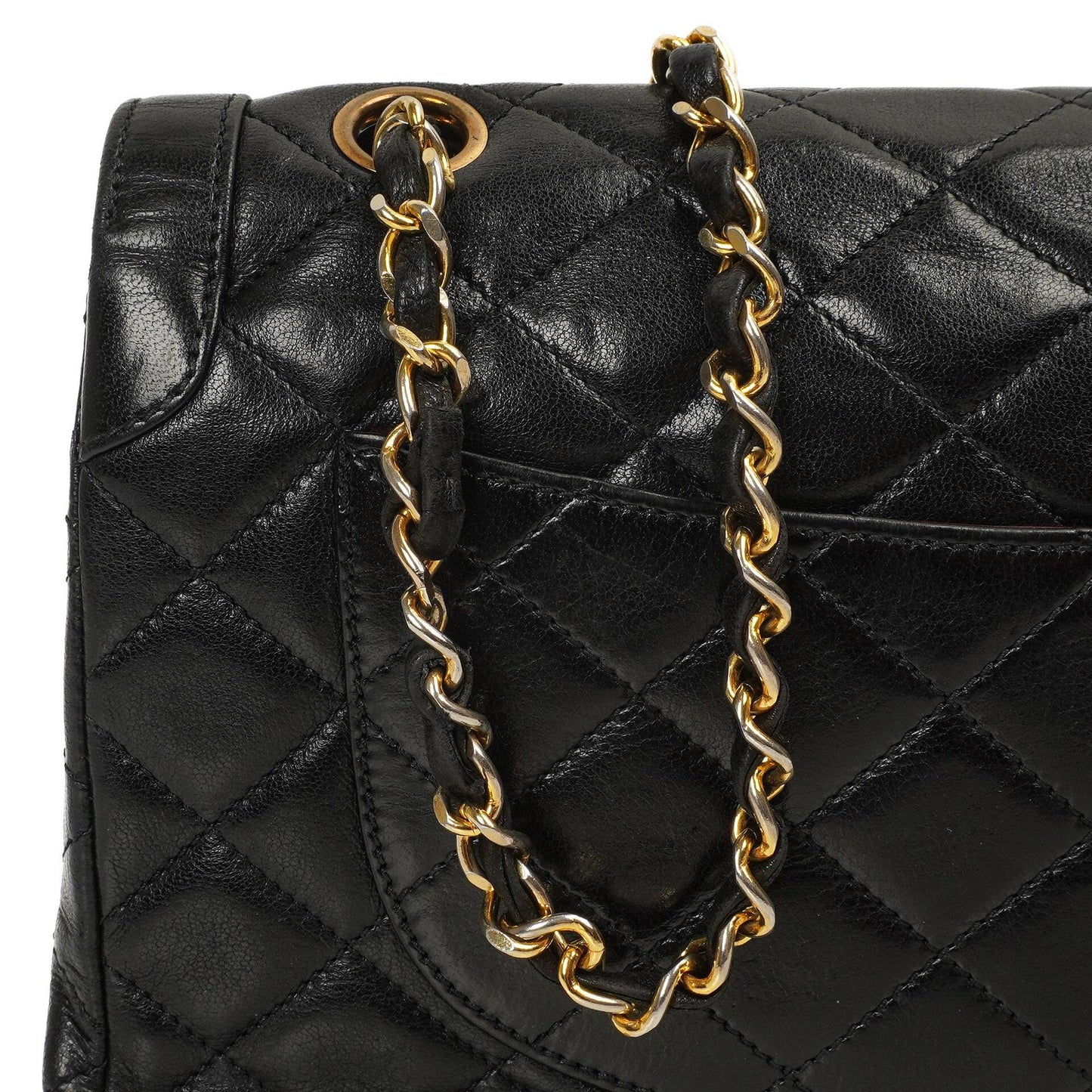 Chanel Paris Classic Medium Double Flap Bag Black Quilted Lambskin With Gold & Silver Tone Combo Hardware