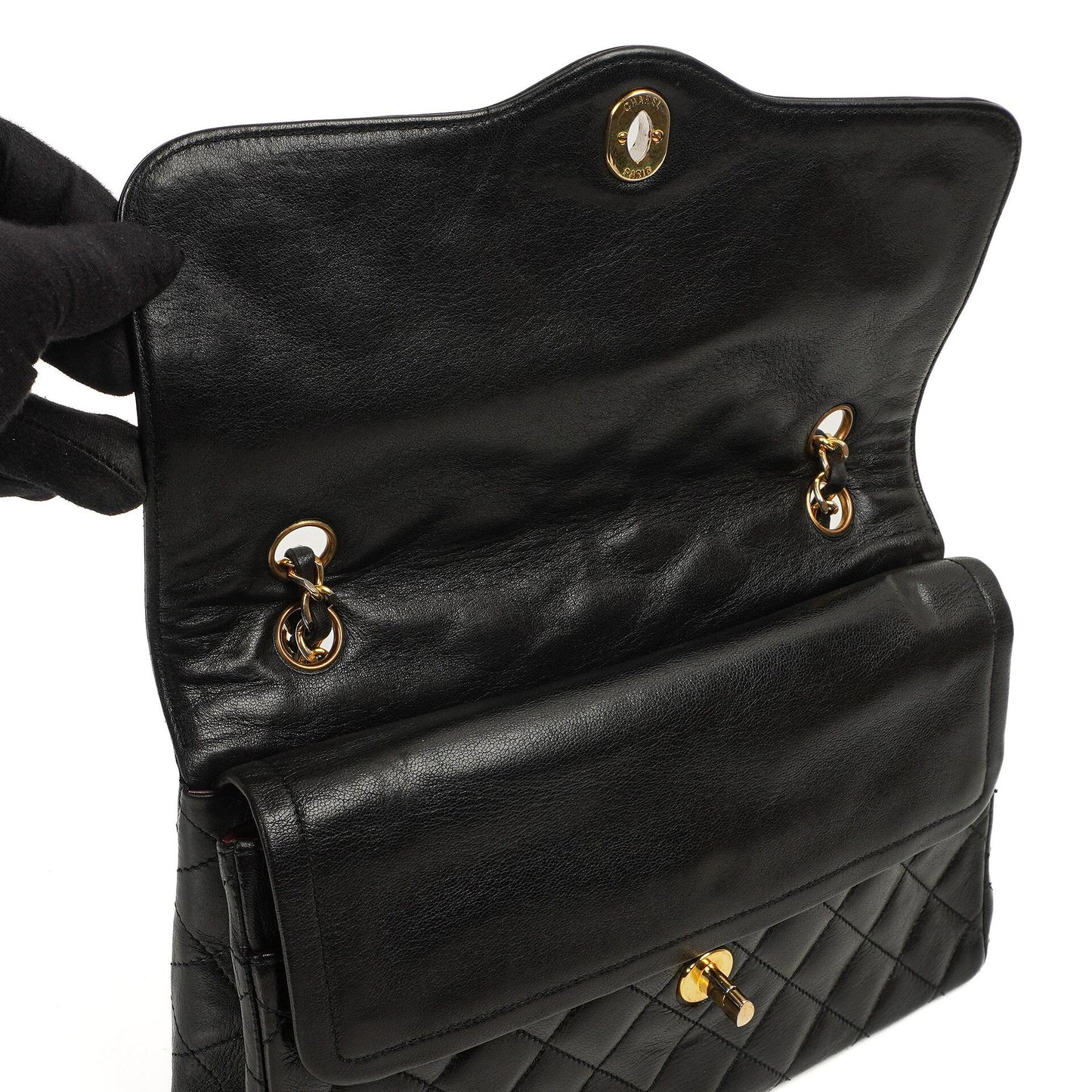 Chanel Paris Classic Medium Double Flap Bag Black Quilted Lambskin With Gold & Silver Tone Combo Hardware