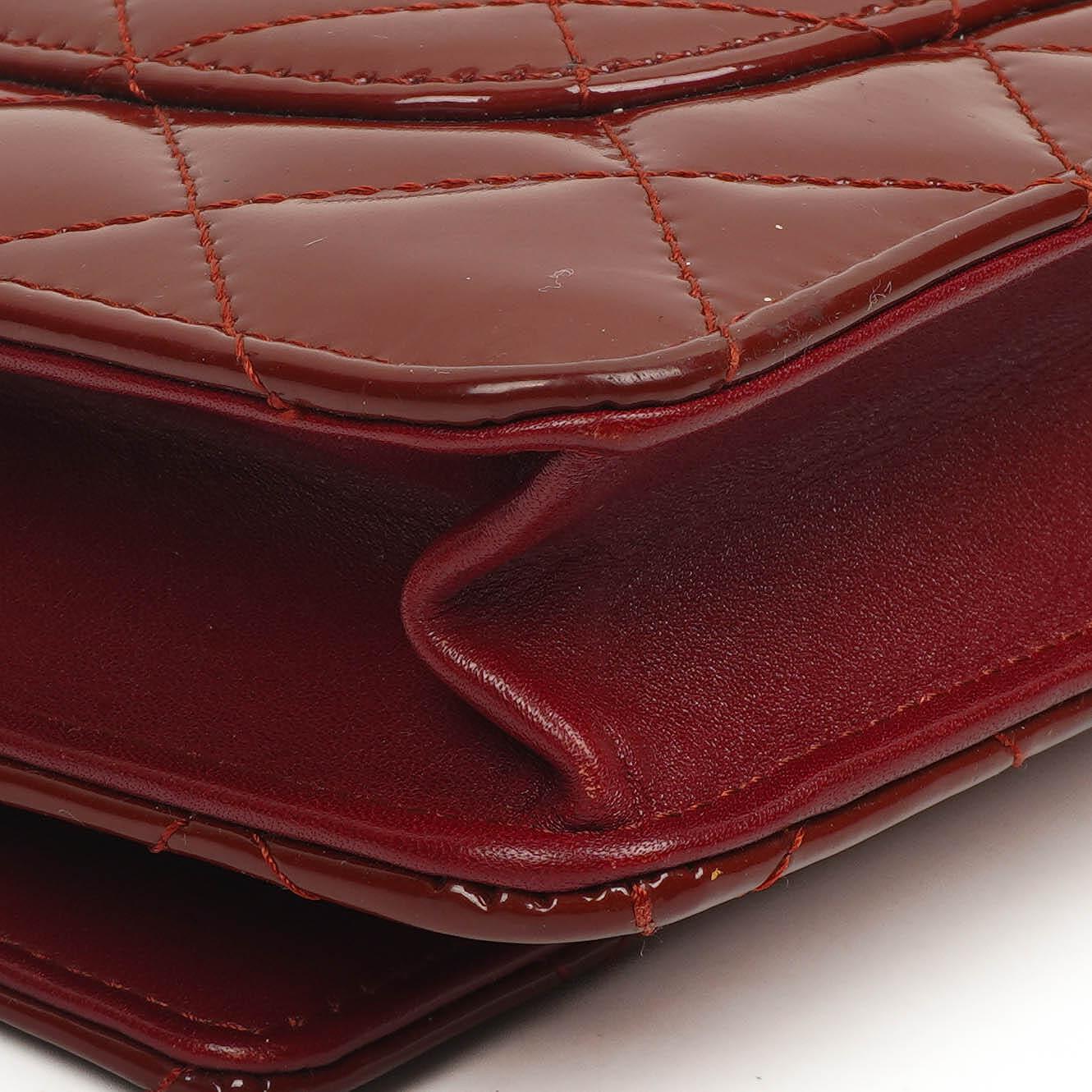 Chanel Patent Quilted Wallet On Chain WOC Red
