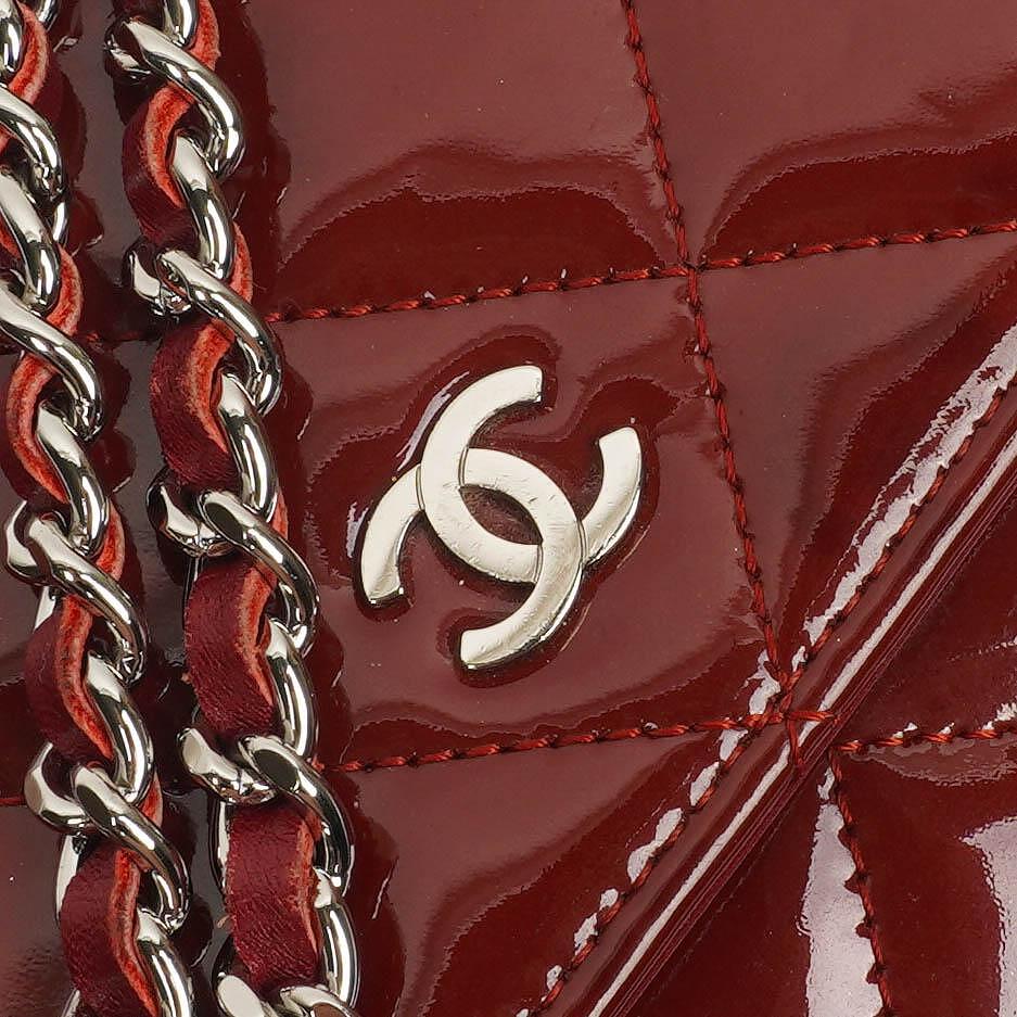 Chanel Patent Quilted Wallet On Chain WOC Red