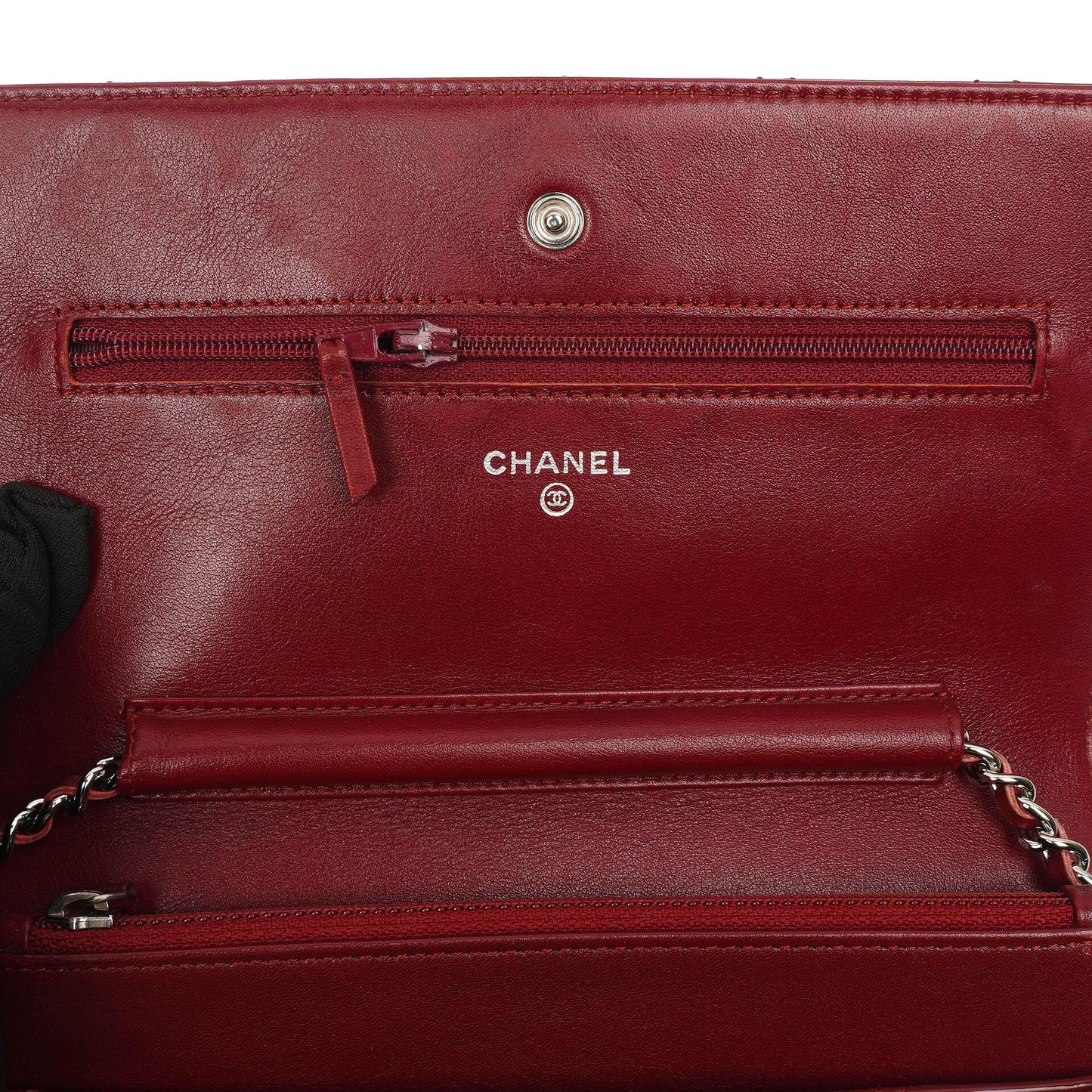 Chanel Patent Quilted Wallet On Chain WOC Red
