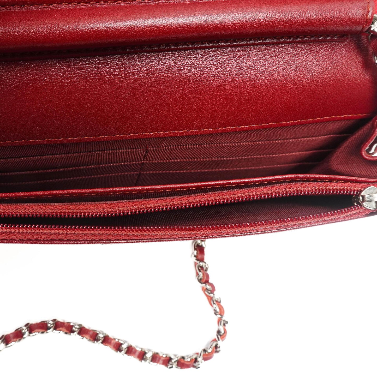 Chanel Patent Quilted Wallet On Chain WOC Red